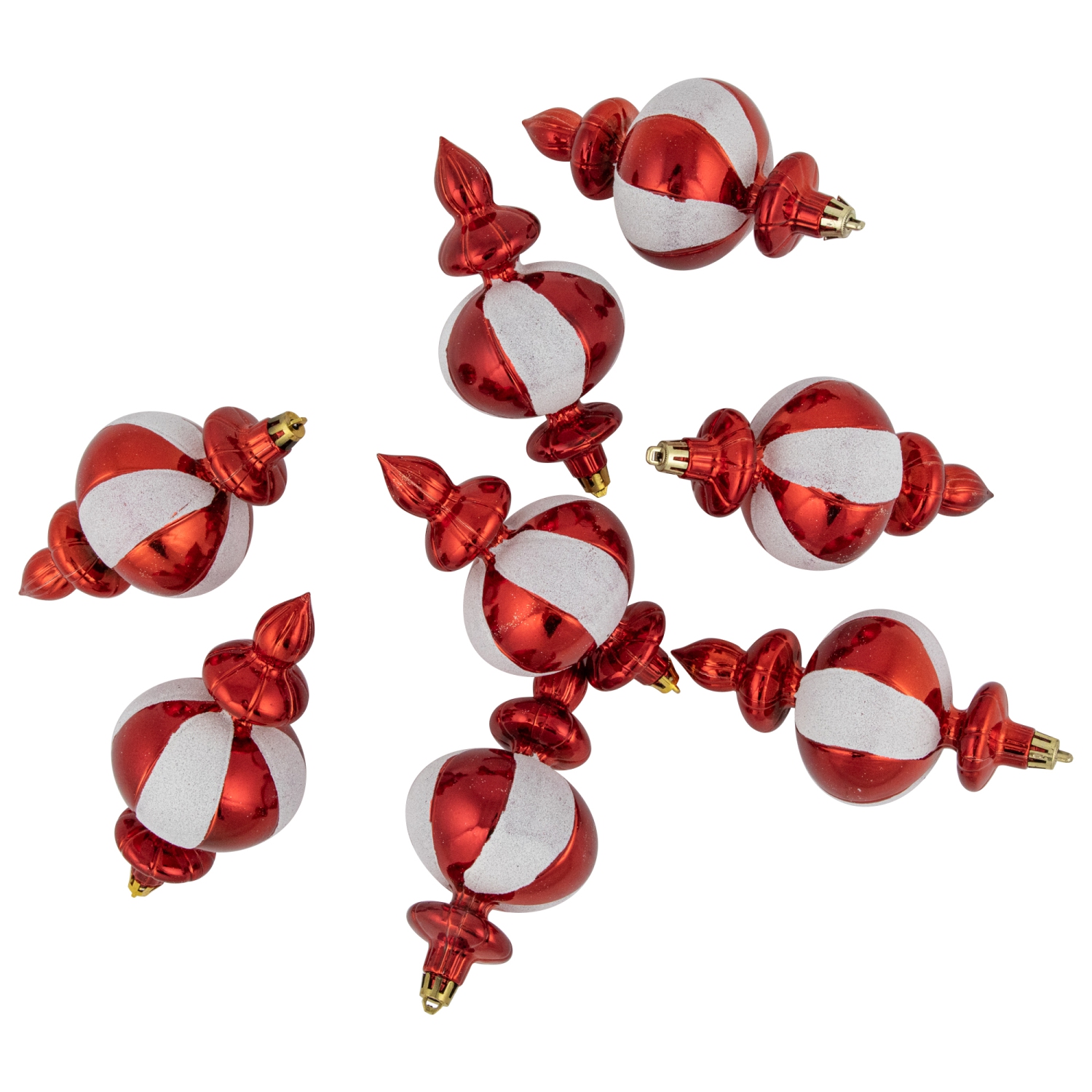 8-Count Red and White Shatterproof Finial Christmas Ornaments, 6"