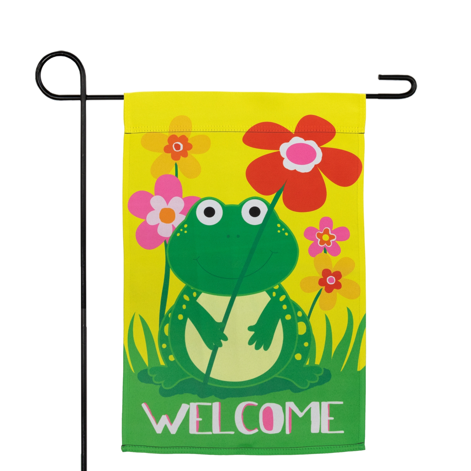 Happy Frog "Welcome" Floral Outdoor Garden Flag 18" x 12.5"