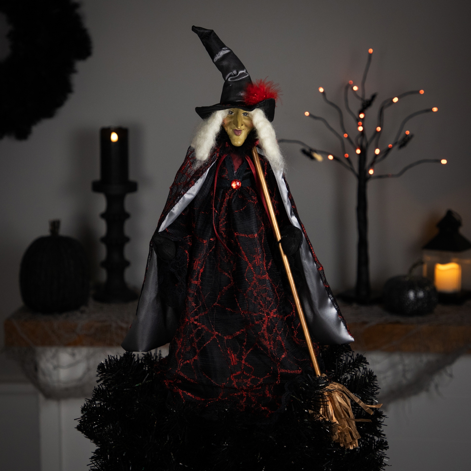 Spooky Witch with Broom Halloween Figure - 18"