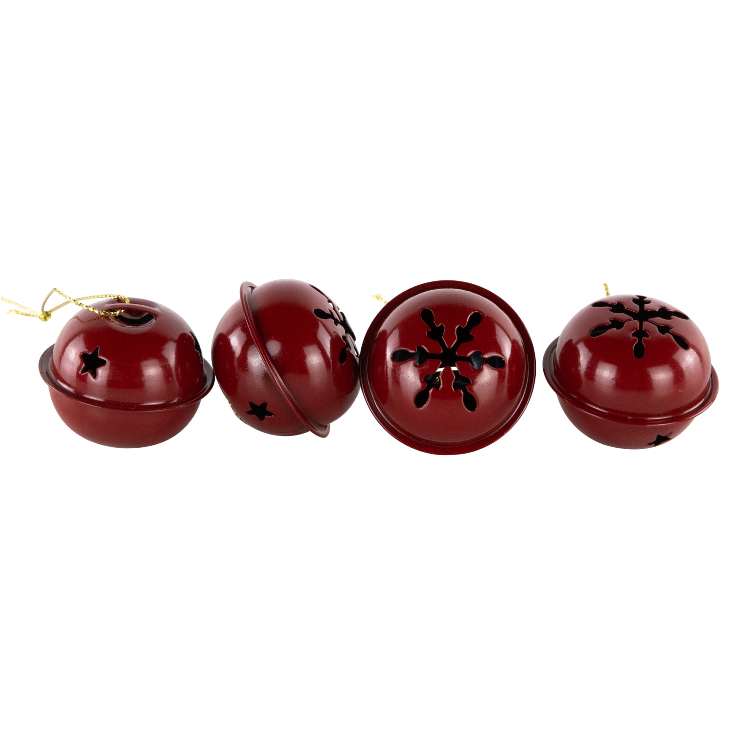 Snowflakes and Stars Christmas Jingle Bell Ornaments - 1.5" - Burgundy - 12ct
