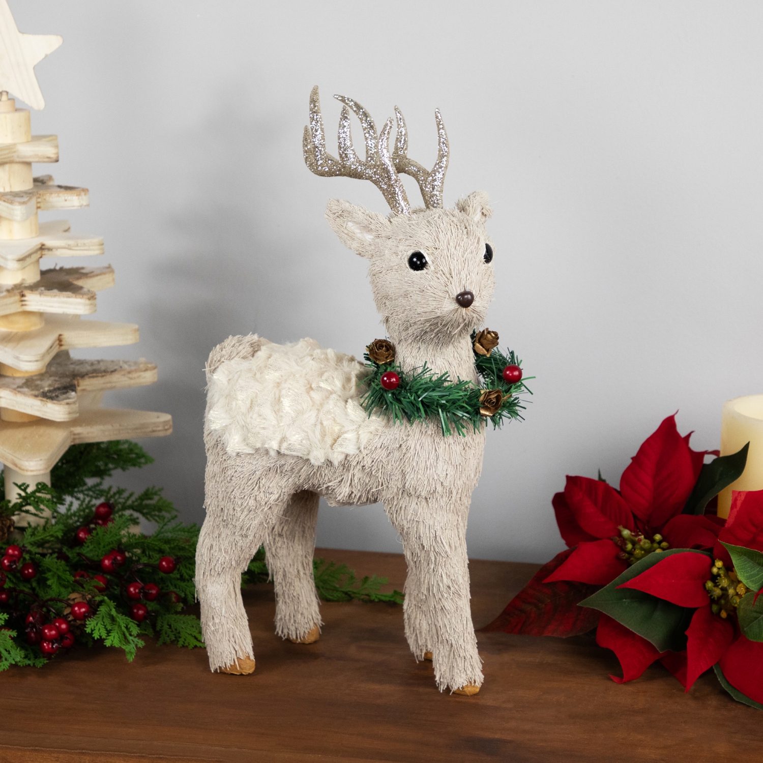 Woodland Reindeer with Wreath Christmas Figure - 13.75"