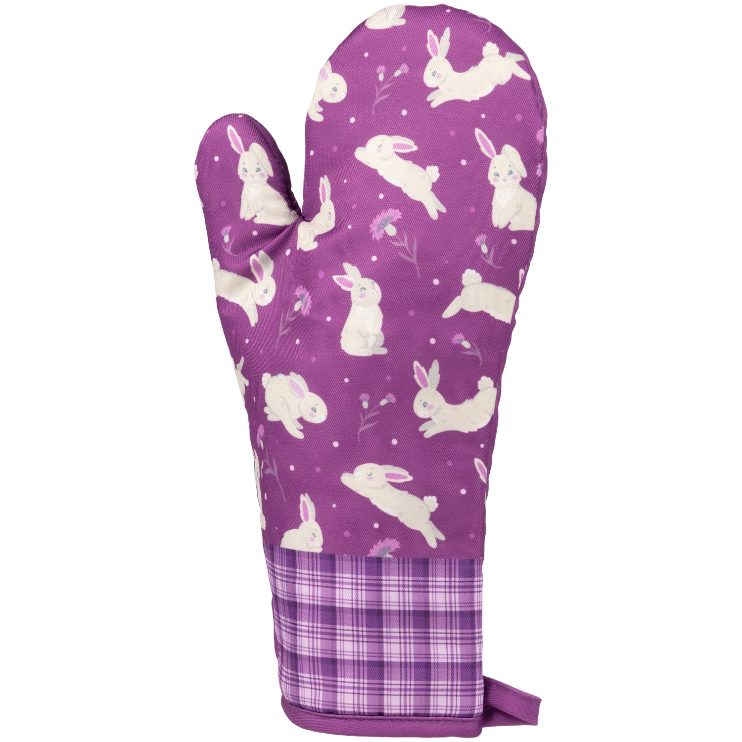 Mitaines de four à carreaux de Pâques à motif de lapin - 13,75 po - Violet - Ensemble de 2