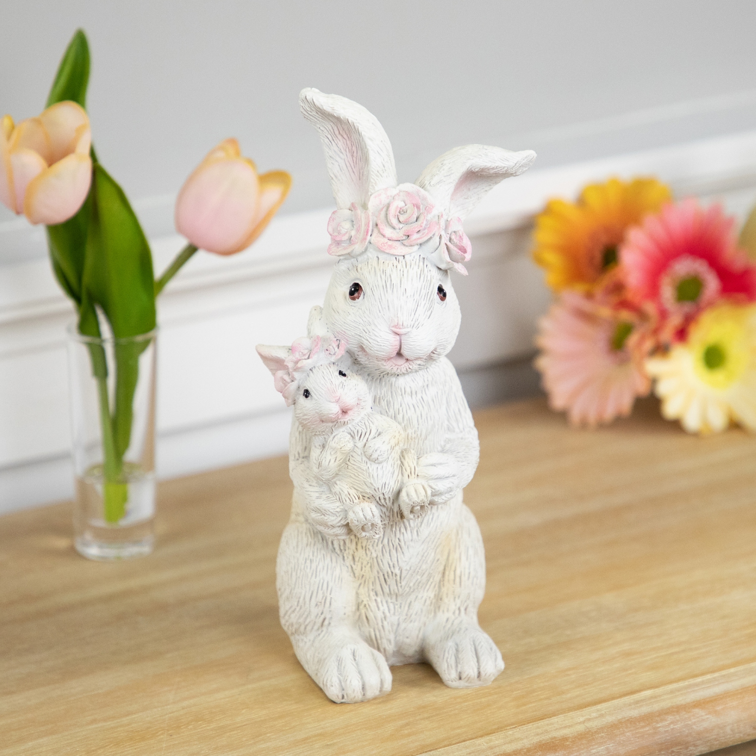 Mother and Baby Bunny Outdoor Garden Easter Statue - 9.25"