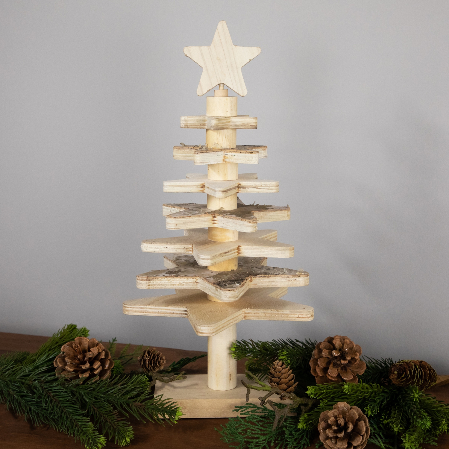 Star Cut-Outs Wooden Tree Christmas Decoration - 16"