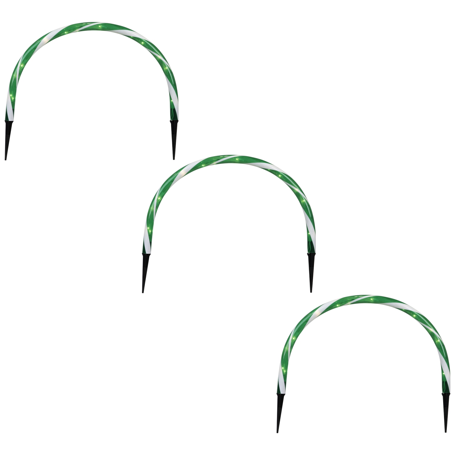 Lighted Candy Cane Outdoor Christmas Arch Pathway Markers - 11" - Green - Set of 3