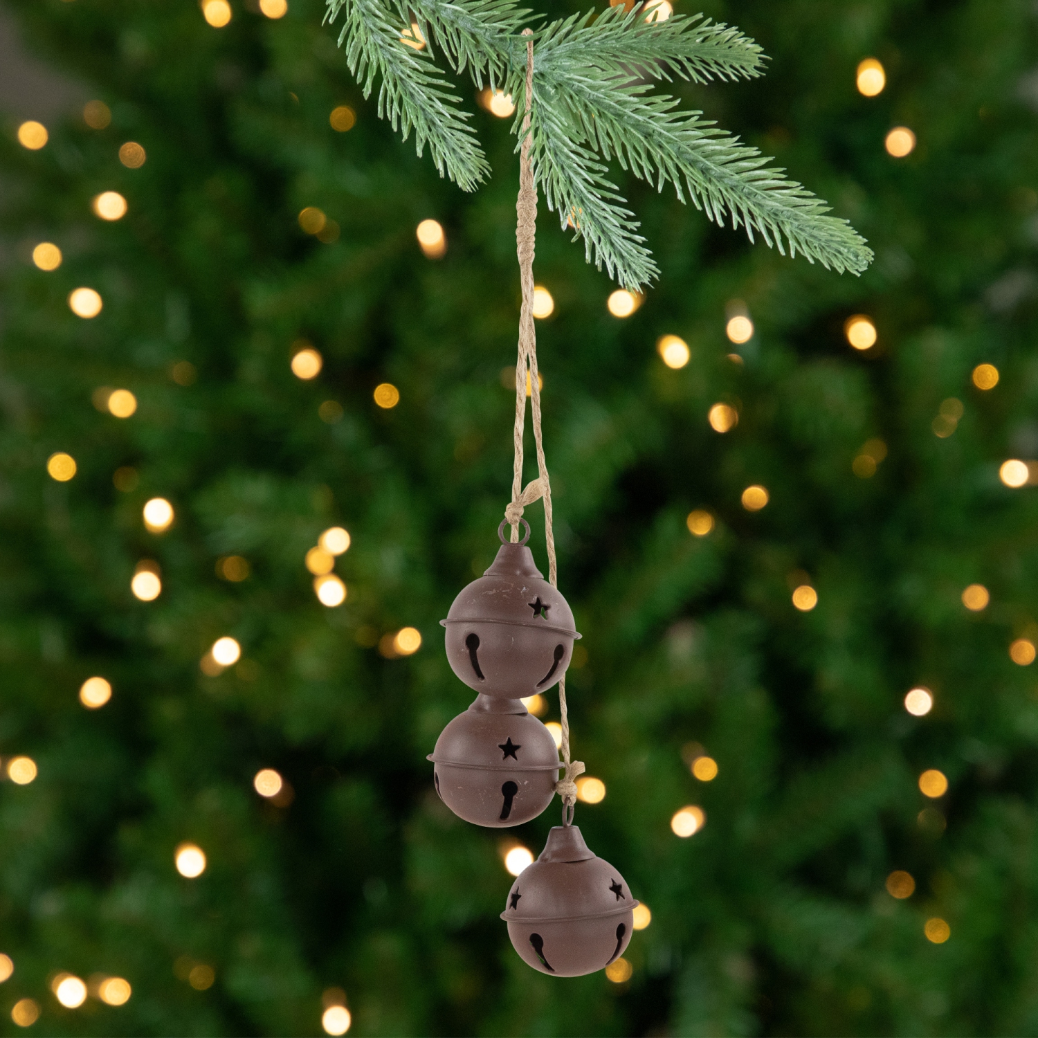 Cascading Christmas Jingle Bell Ornaments - 13.5" - Brown - Set of 2