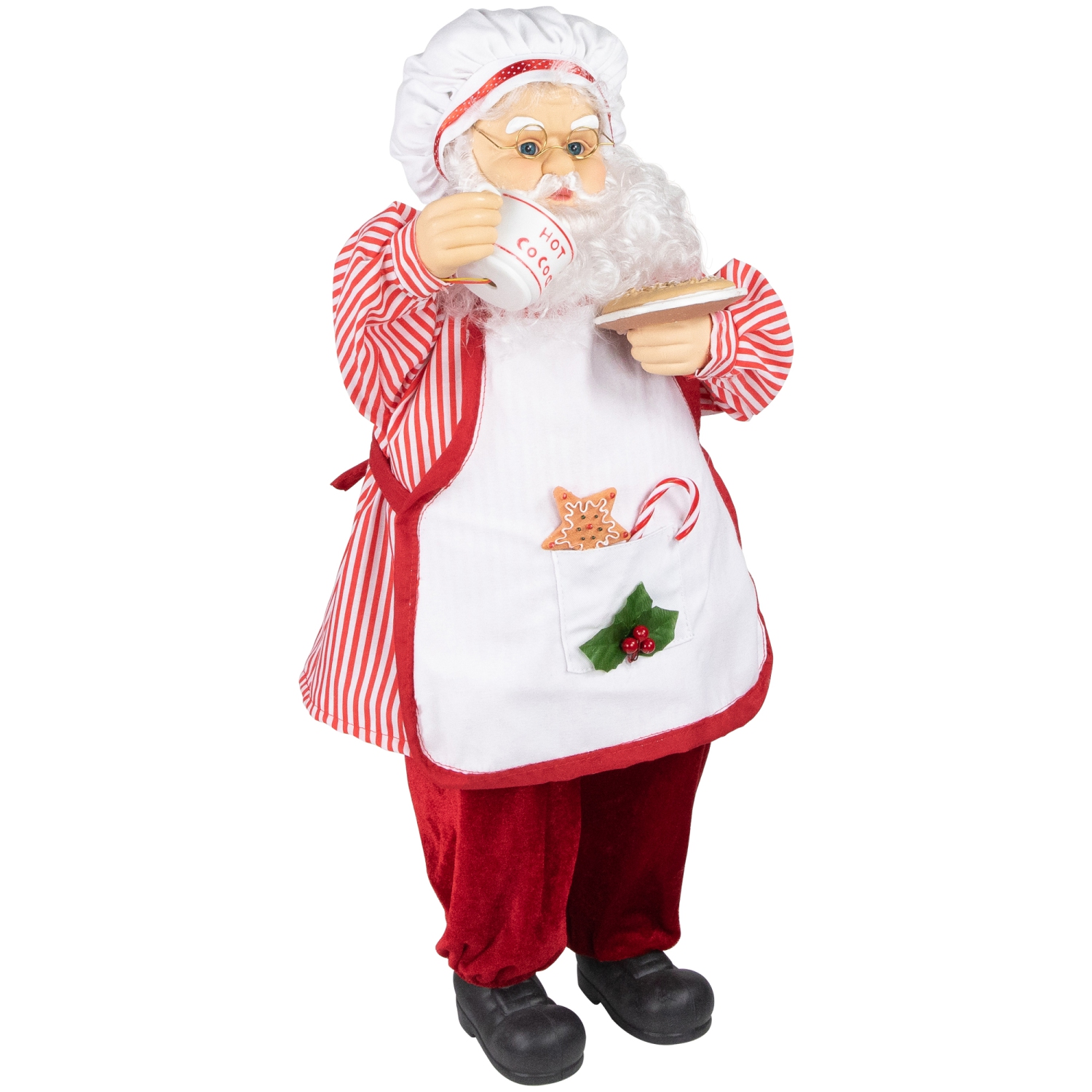 Animated and Musical Chef Santa Claus With Hot Cocoa and Cookie Christmas Figure - 24"