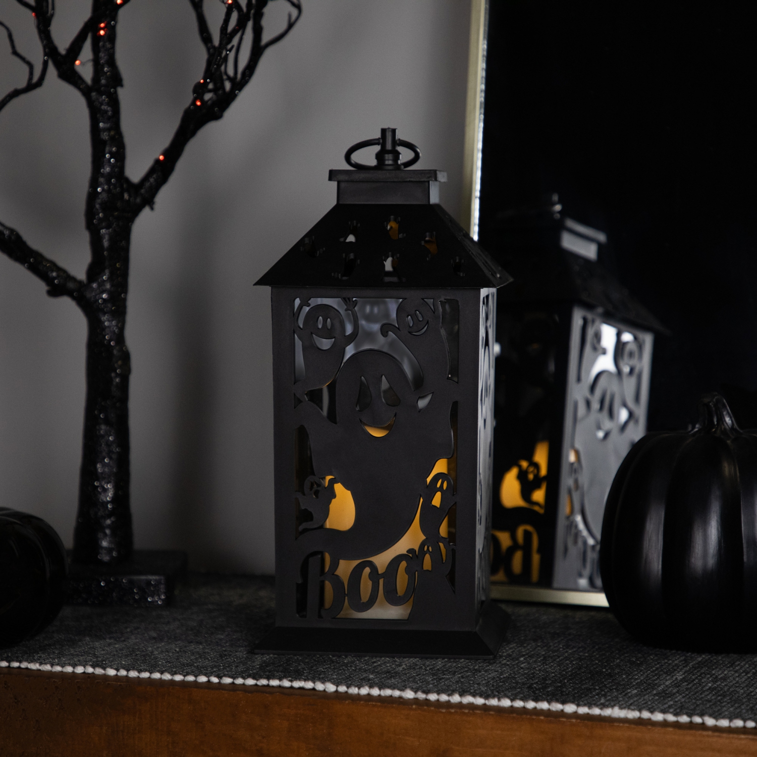 LED Lighted Ghosts Halloween Candle Lantern - 11" - Black