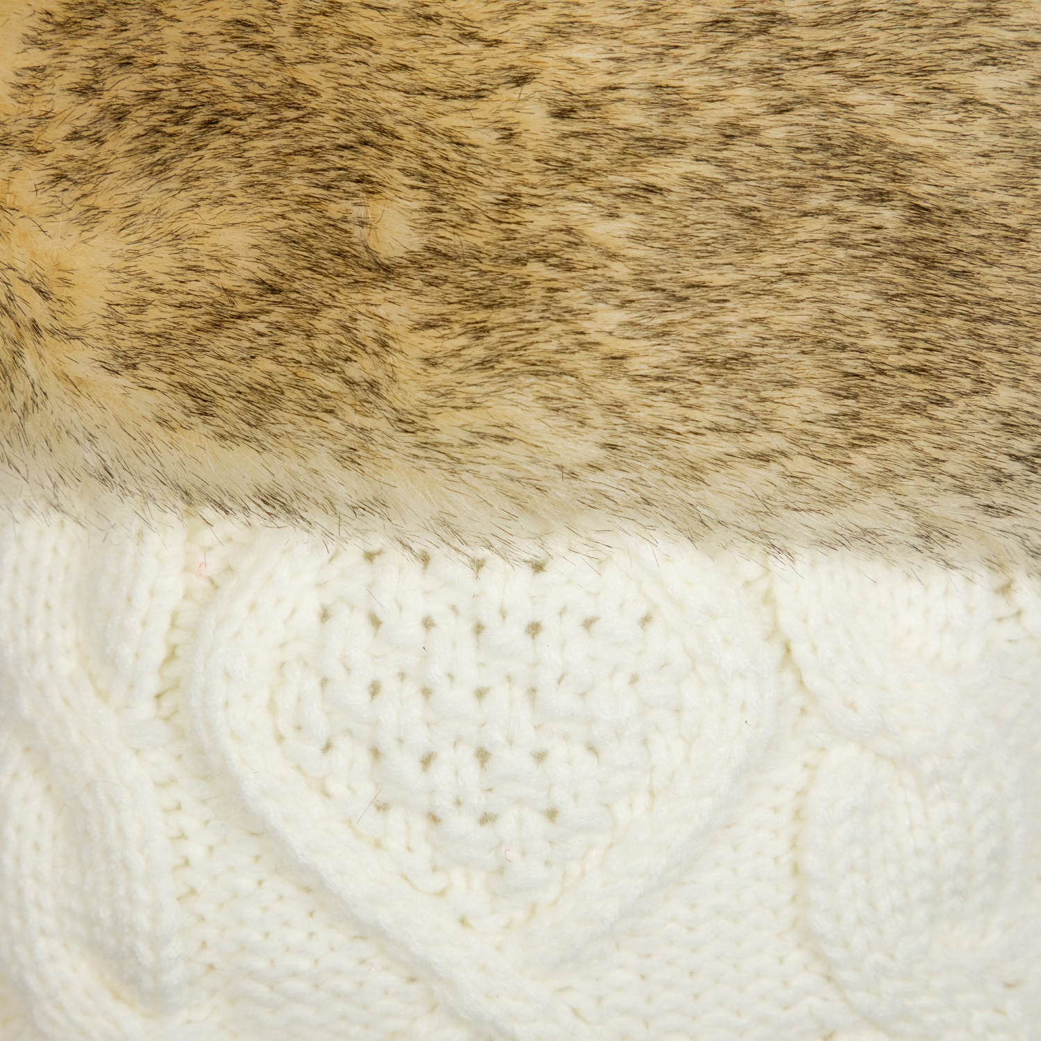 Cable Knit Christmas Stocking with Faux Fur Cuff - 20.5" - Cream and Beige