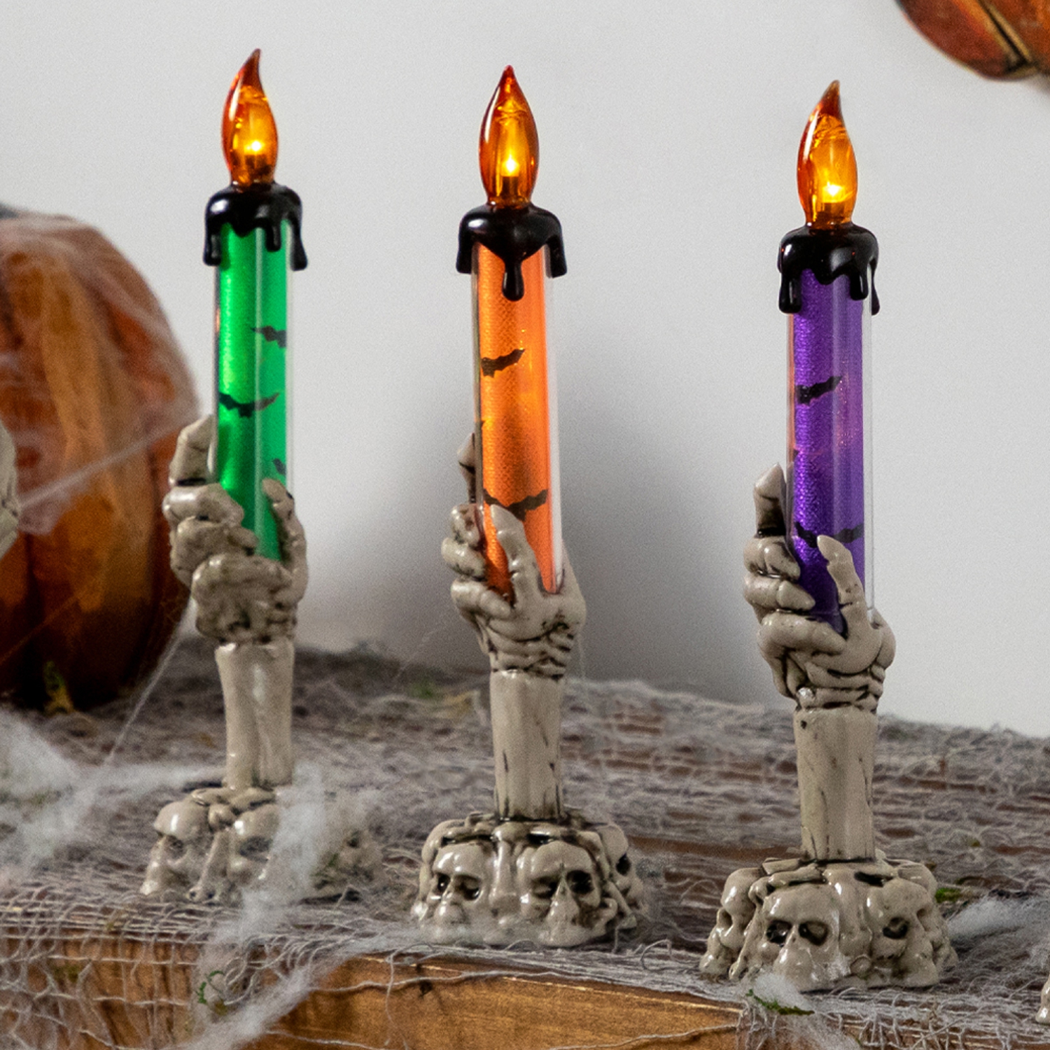LED Skeleton Hand Halloween Candles - 8.25" - Set of 3