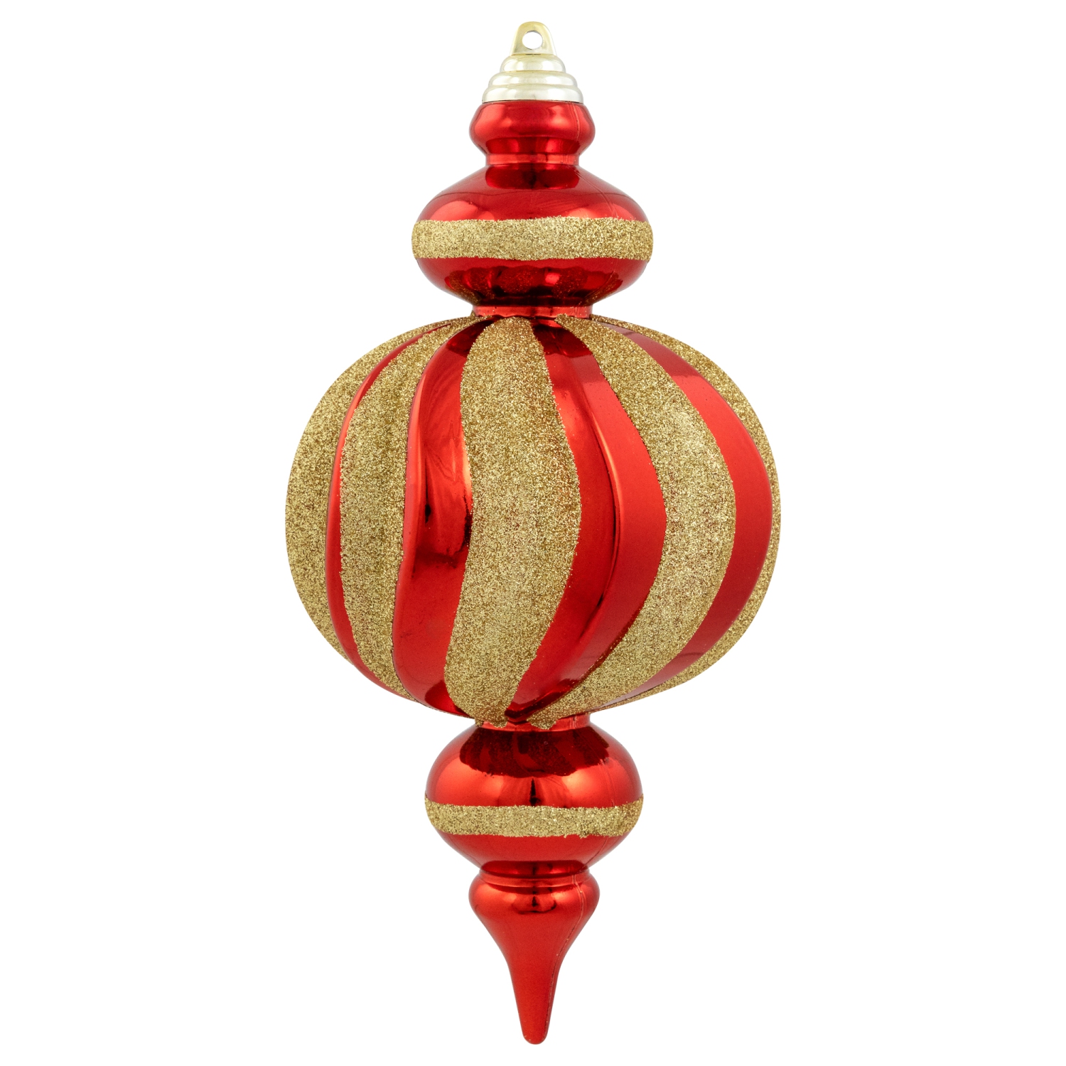 Shatterproof Commercial Size Finial Christmas Ornaments - 10" - Red and Gold - Set of 4