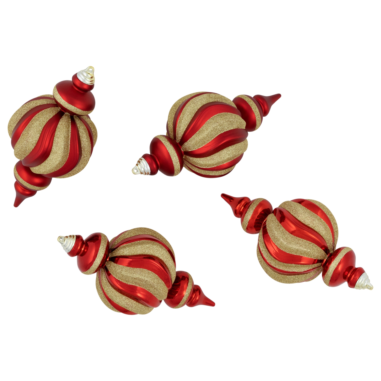 Shatterproof Commercial Size Finial Christmas Ornaments - 10" - Red and Gold - Set of 4