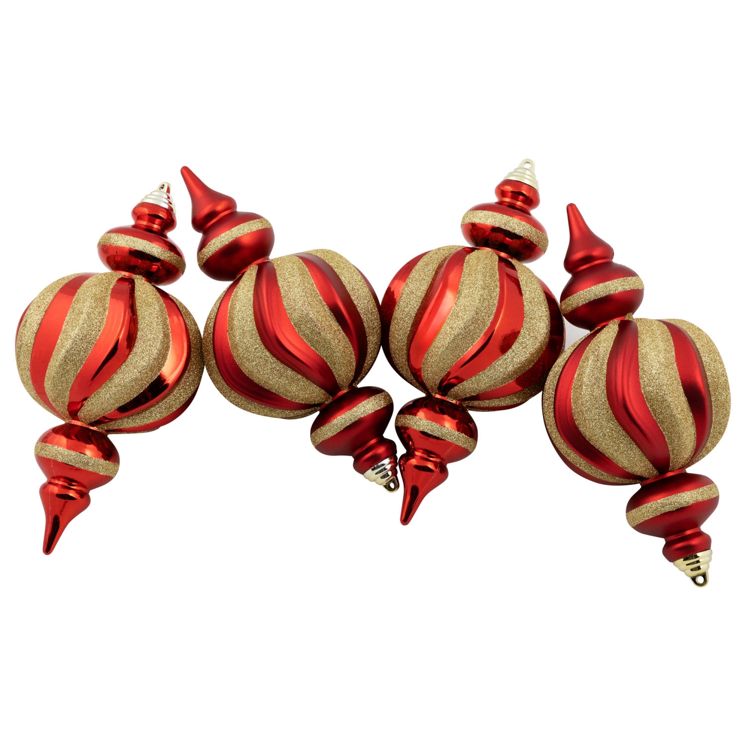 Shatterproof Commercial Size Finial Christmas Ornaments - 10" - Red and Gold - Set of 4