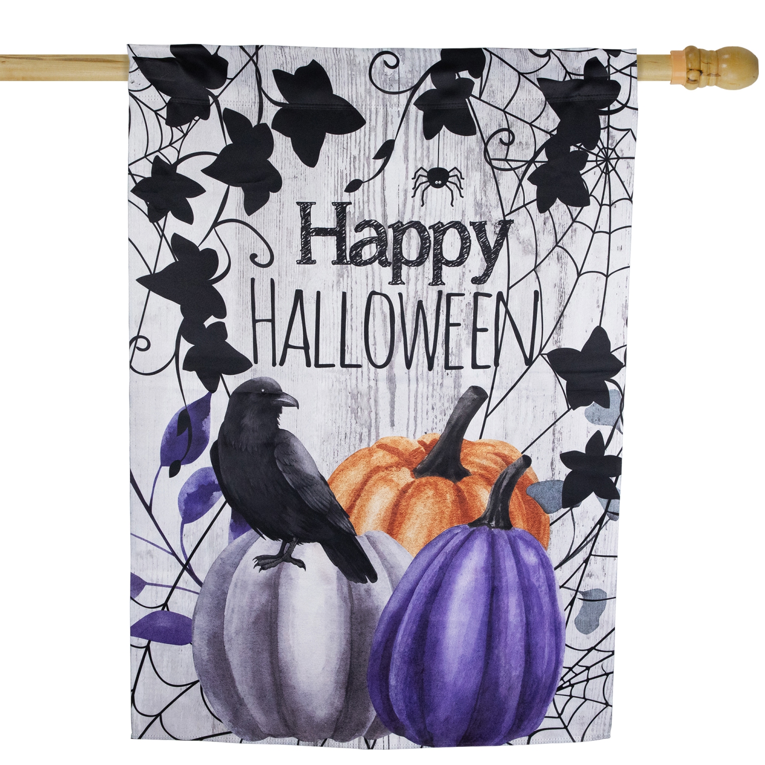Fanion de maison extérieure « Happy Halloween » de citrouilles et Crow – 40 x 28 po