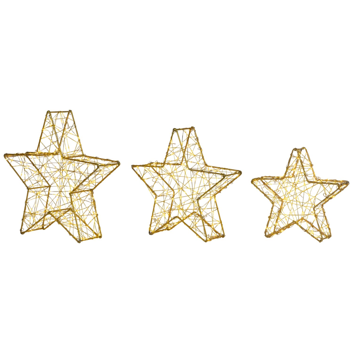 LED Lighted Stars Outdoor Christmas Decorations - 14" - Gold - Set of 3