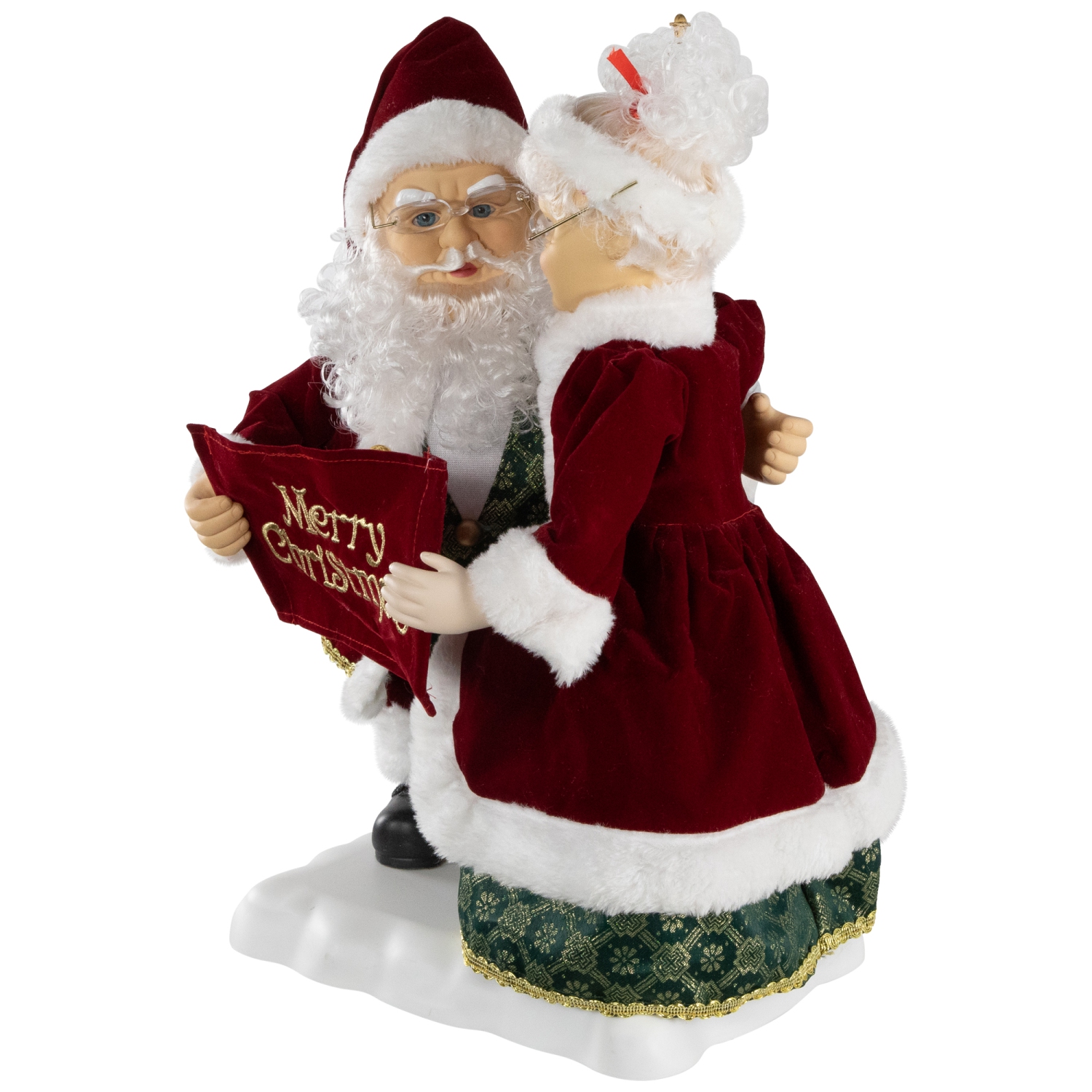 Animated and Musical Mr. and Mrs. Claus Figures with Lighted Lamppost and "Merry Christmas" Sign - 18"