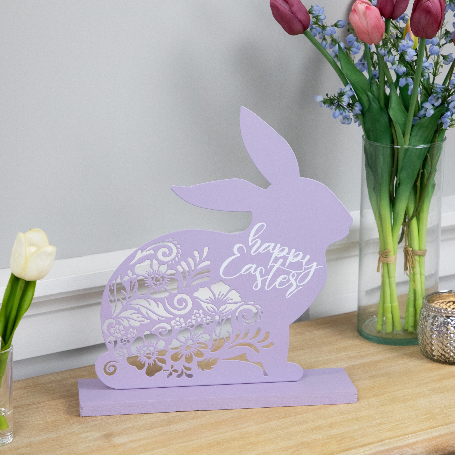 Happy Easter Floral Cut-Out Bunny Decoration - 13"