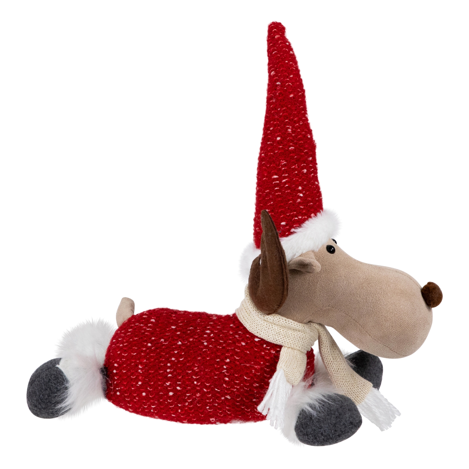 Laying Plush Moose Christmas Figure - 12" - Red and White