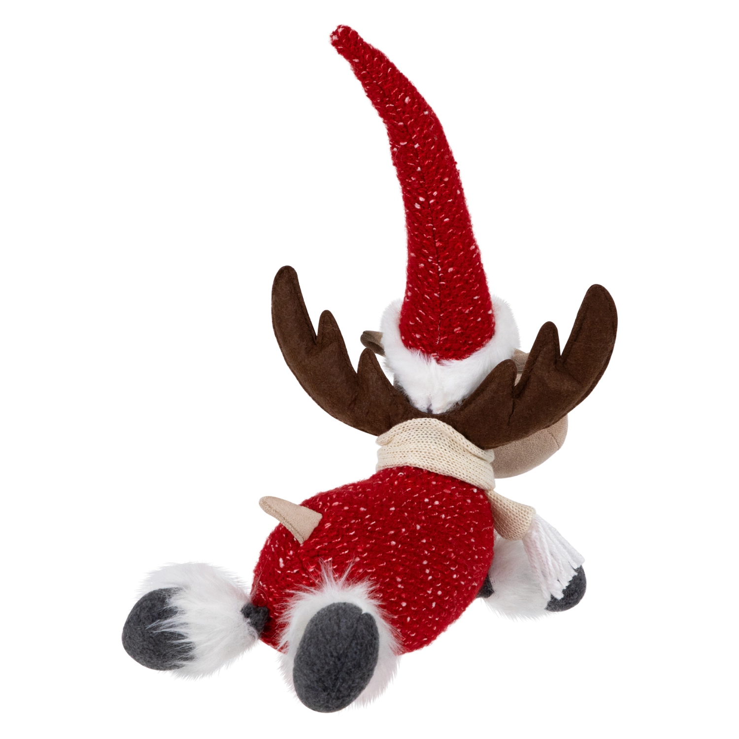 Laying Plush Moose Christmas Figure - 12" - Red and White