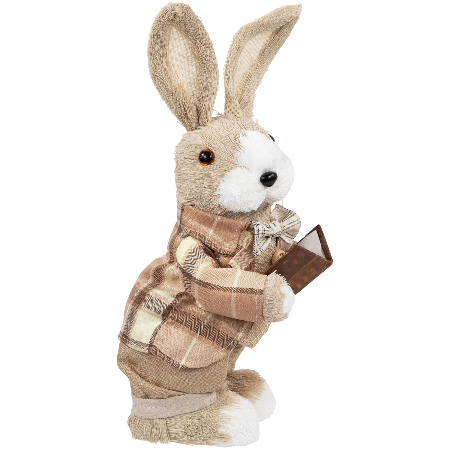 Boy Easter Rabbit Figurine with Plaid Jacket - 12" - Beige