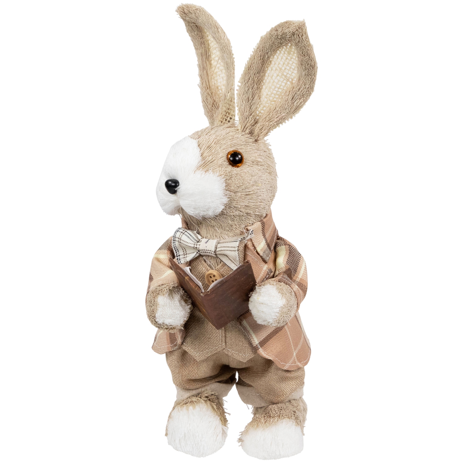 Boy Easter Rabbit Figurine with Plaid Jacket - 12" - Beige