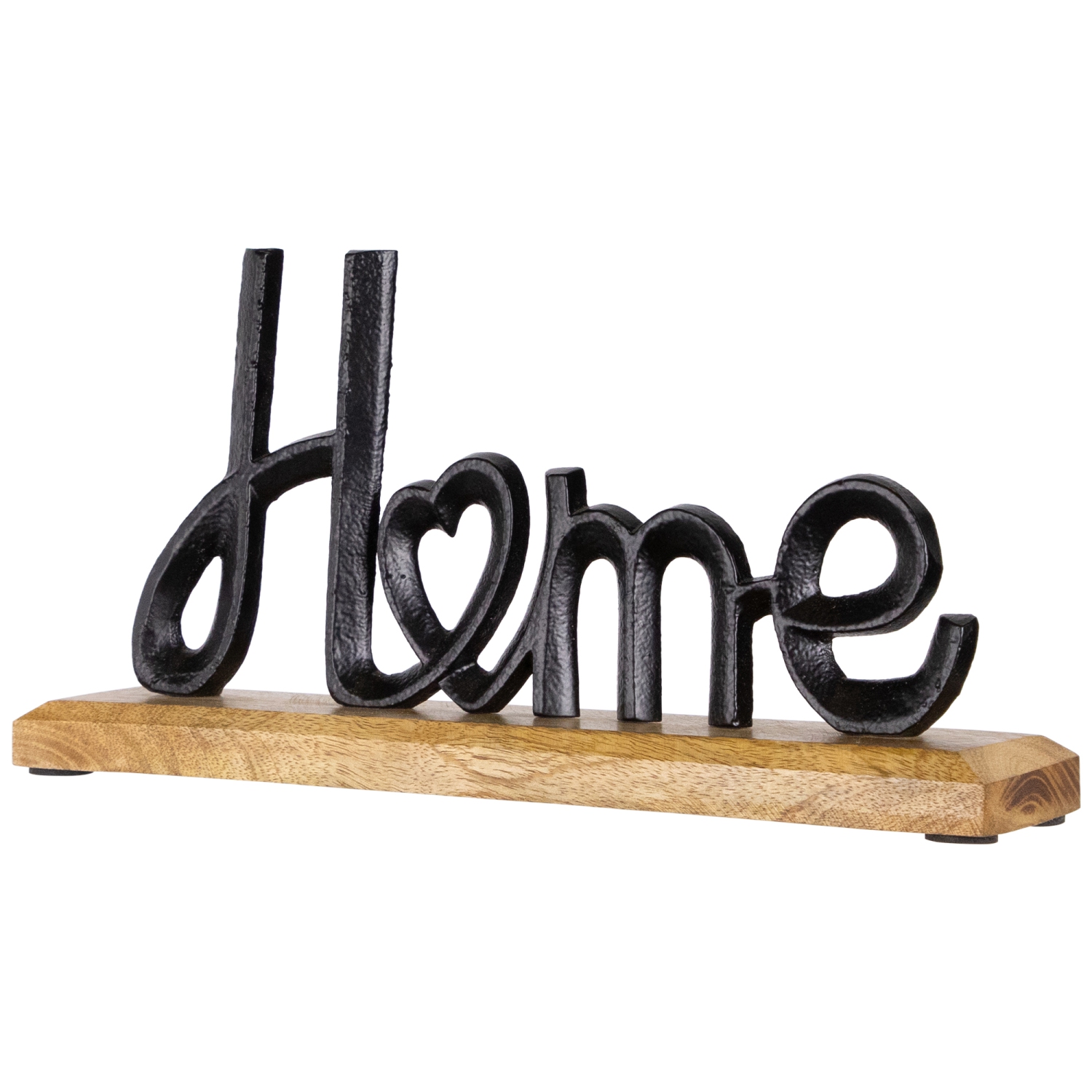 Metal Home with Heart Sign with Wooden Base - 12"