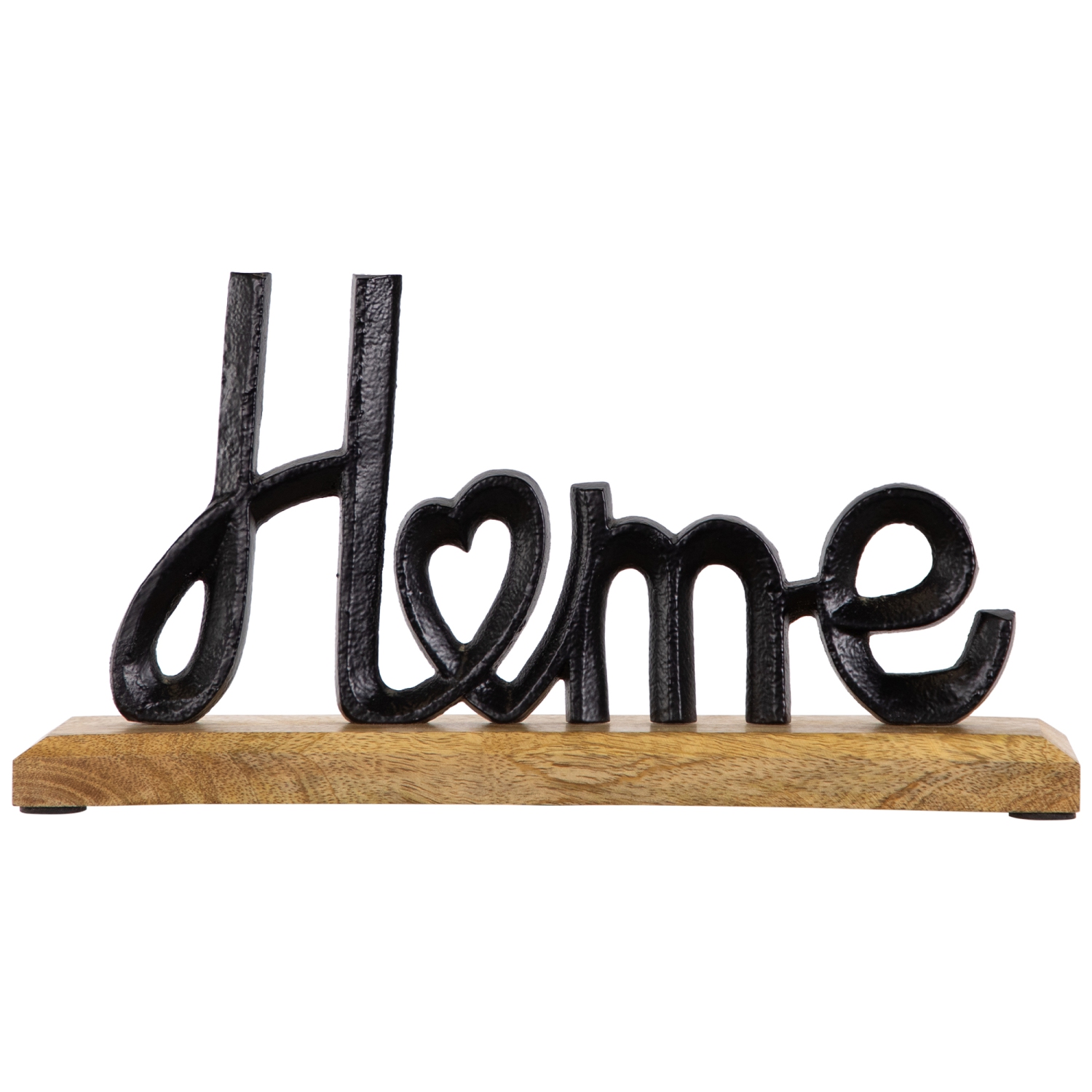 Metal Home with Heart Sign with Wooden Base - 12"