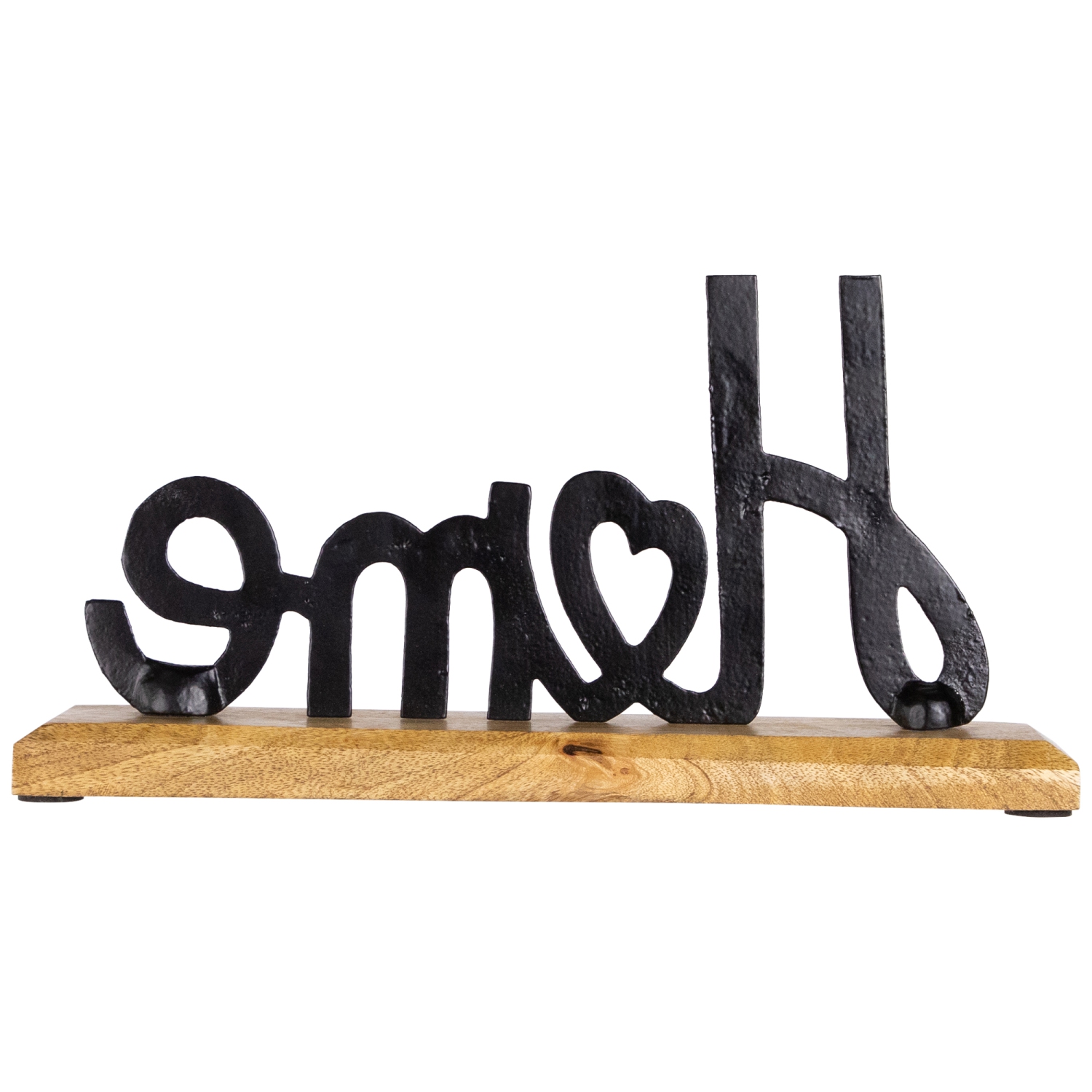 Metal Home with Heart Sign with Wooden Base - 12"