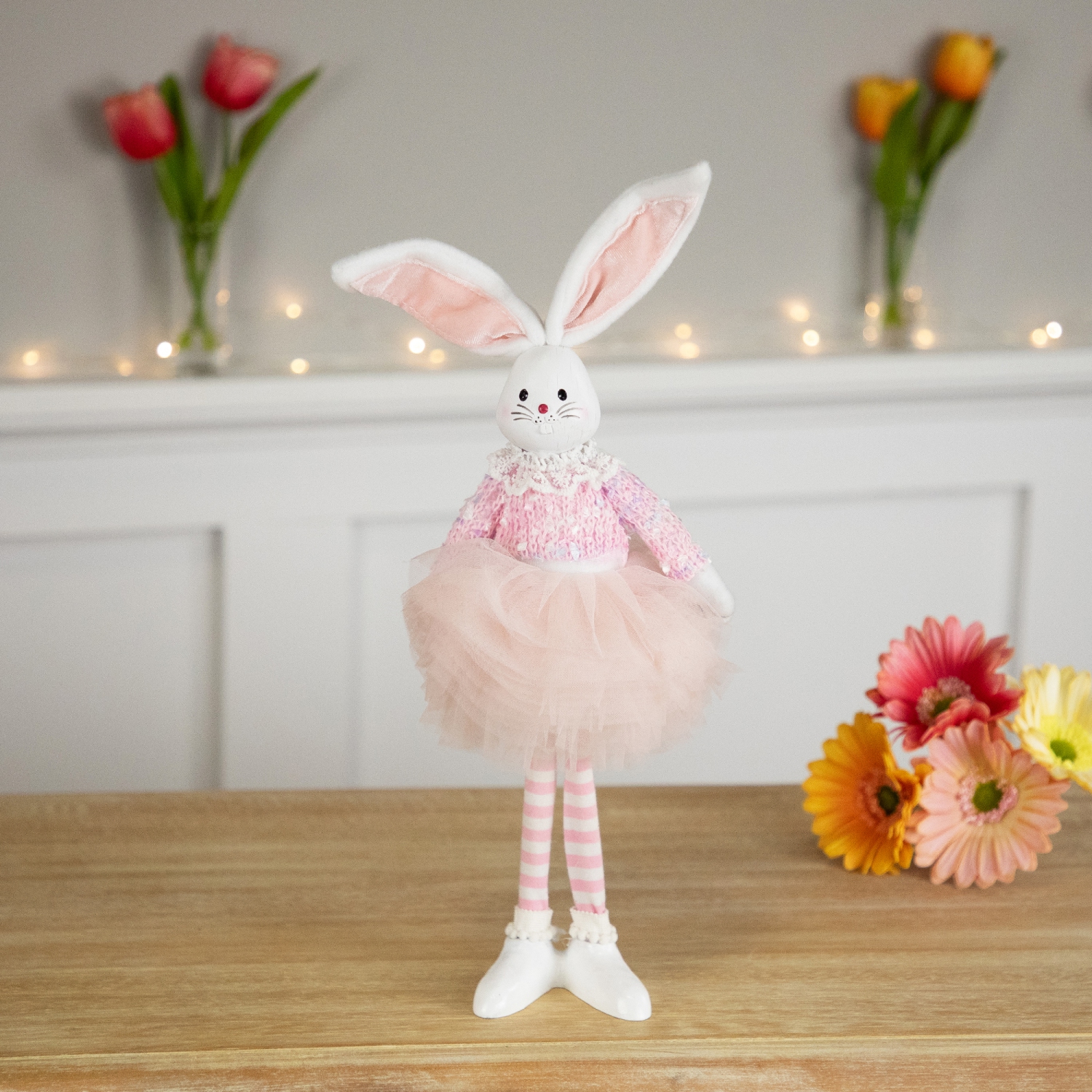 Ballerina Bunny Standing Easter Figure Decoration - 15" - Pink and White