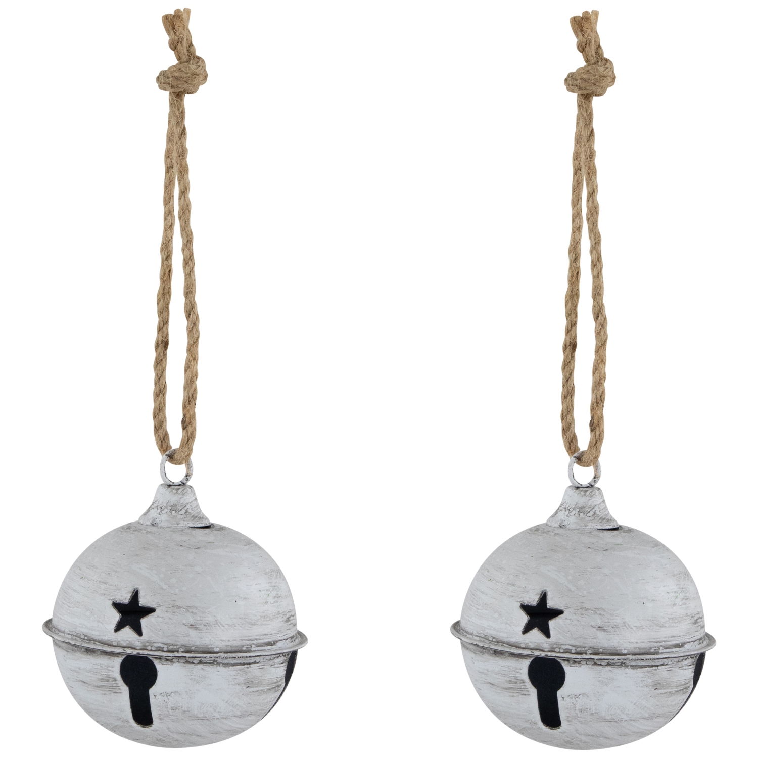 Antiqued Christmas Jingle Bell Ornaments - 3" - White - Set of 2