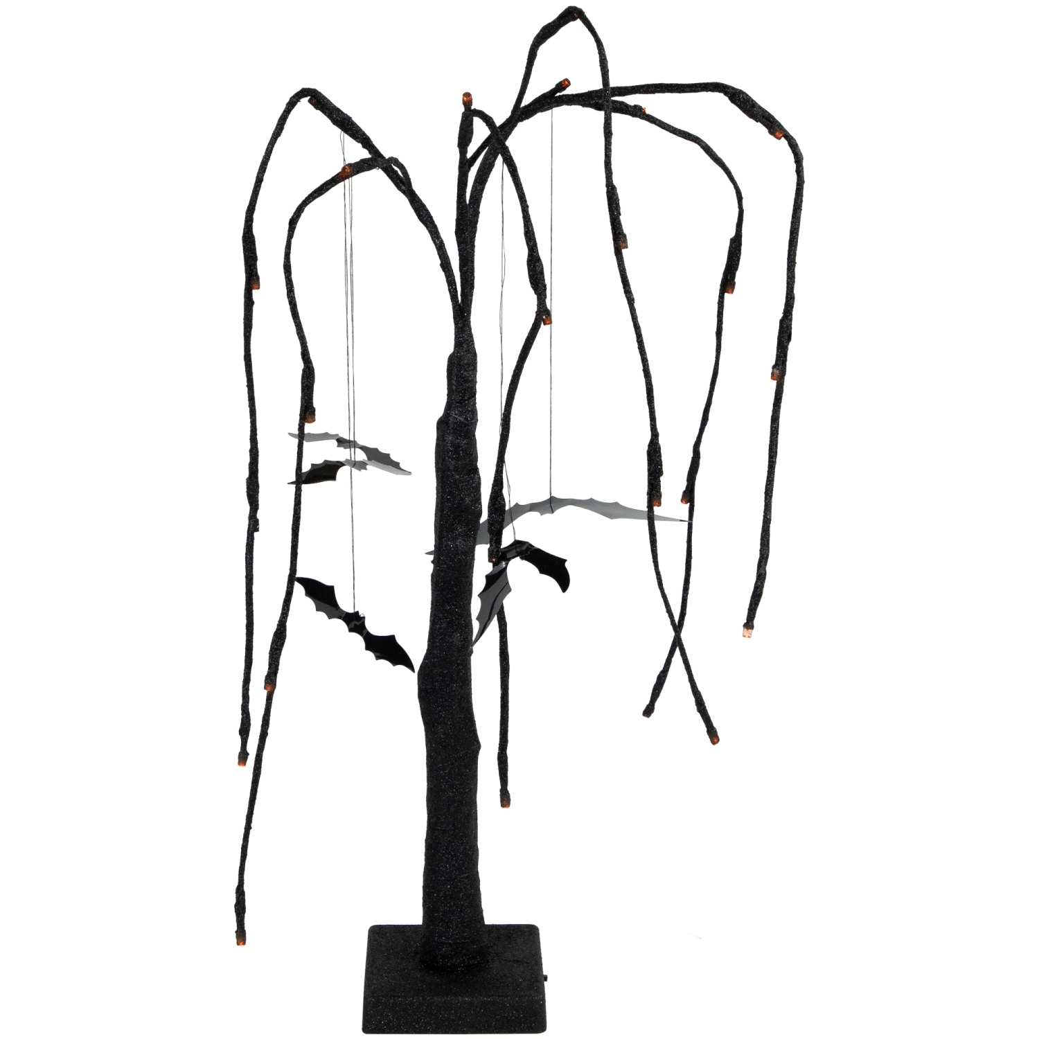 LED Lighted Glittered Halloween Willow Tree with Bats - 24" - Orange Lights