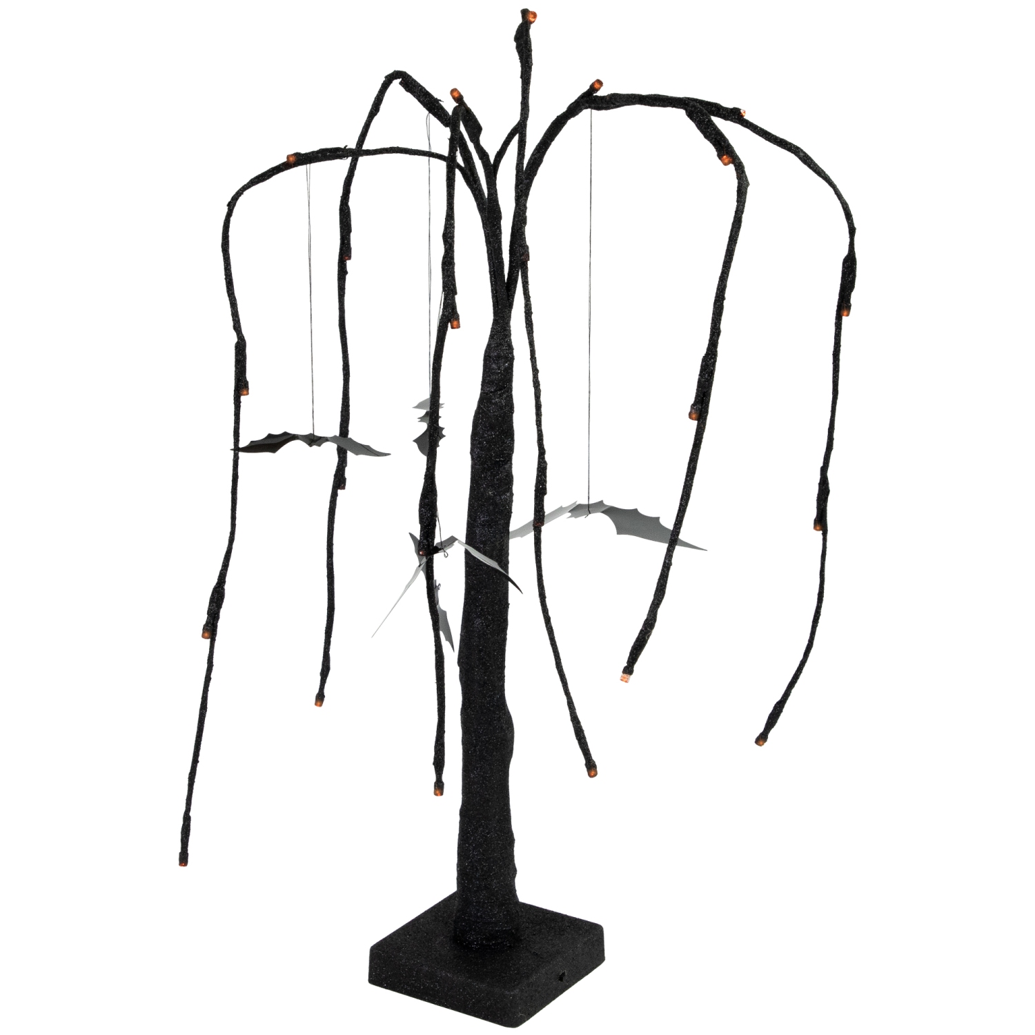 LED Lighted Glittered Halloween Willow Tree with Bats - 24" - Orange Lights