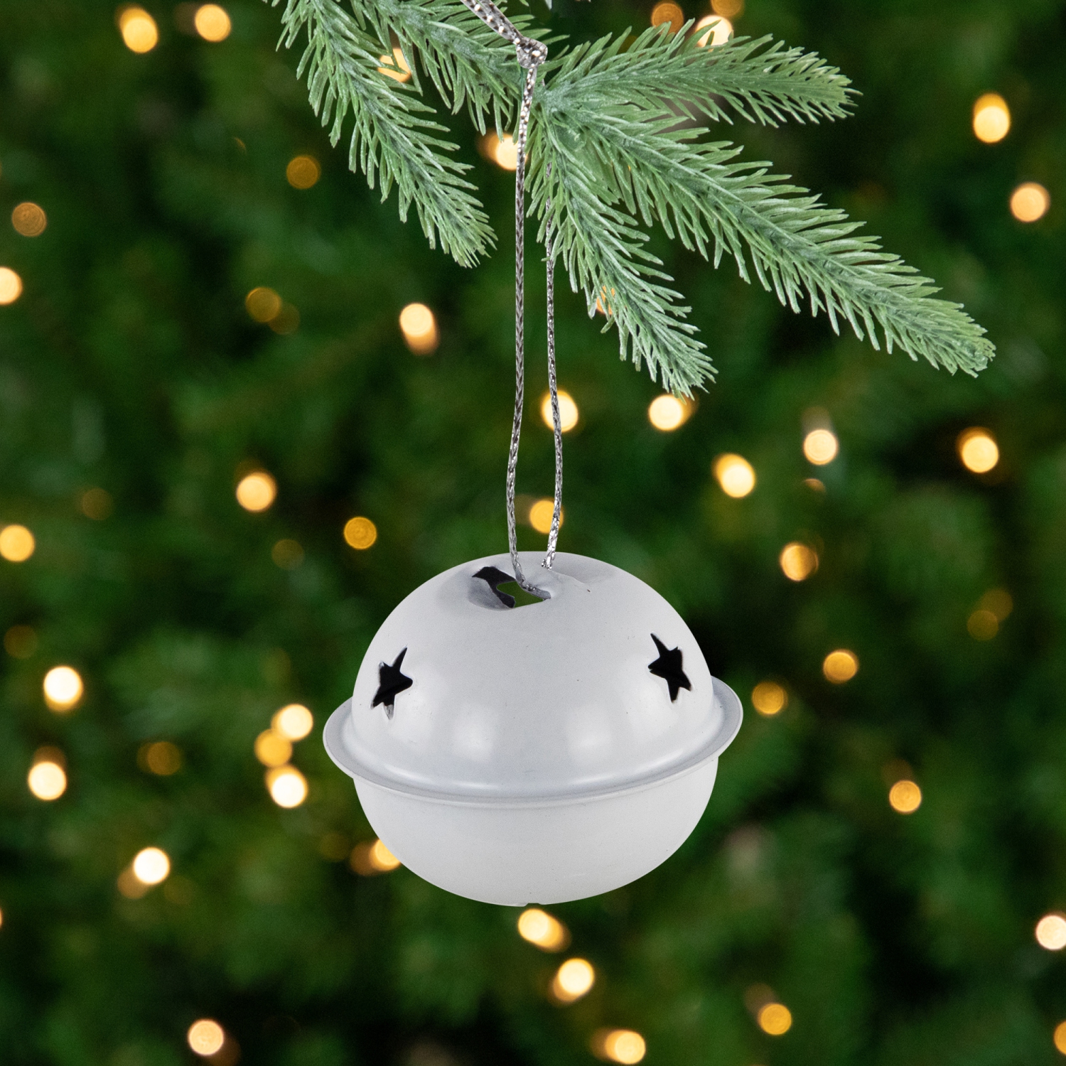 Stars and Snowflakes Christmas Jingle Bell Ornaments - 1.5" - White - 12ct