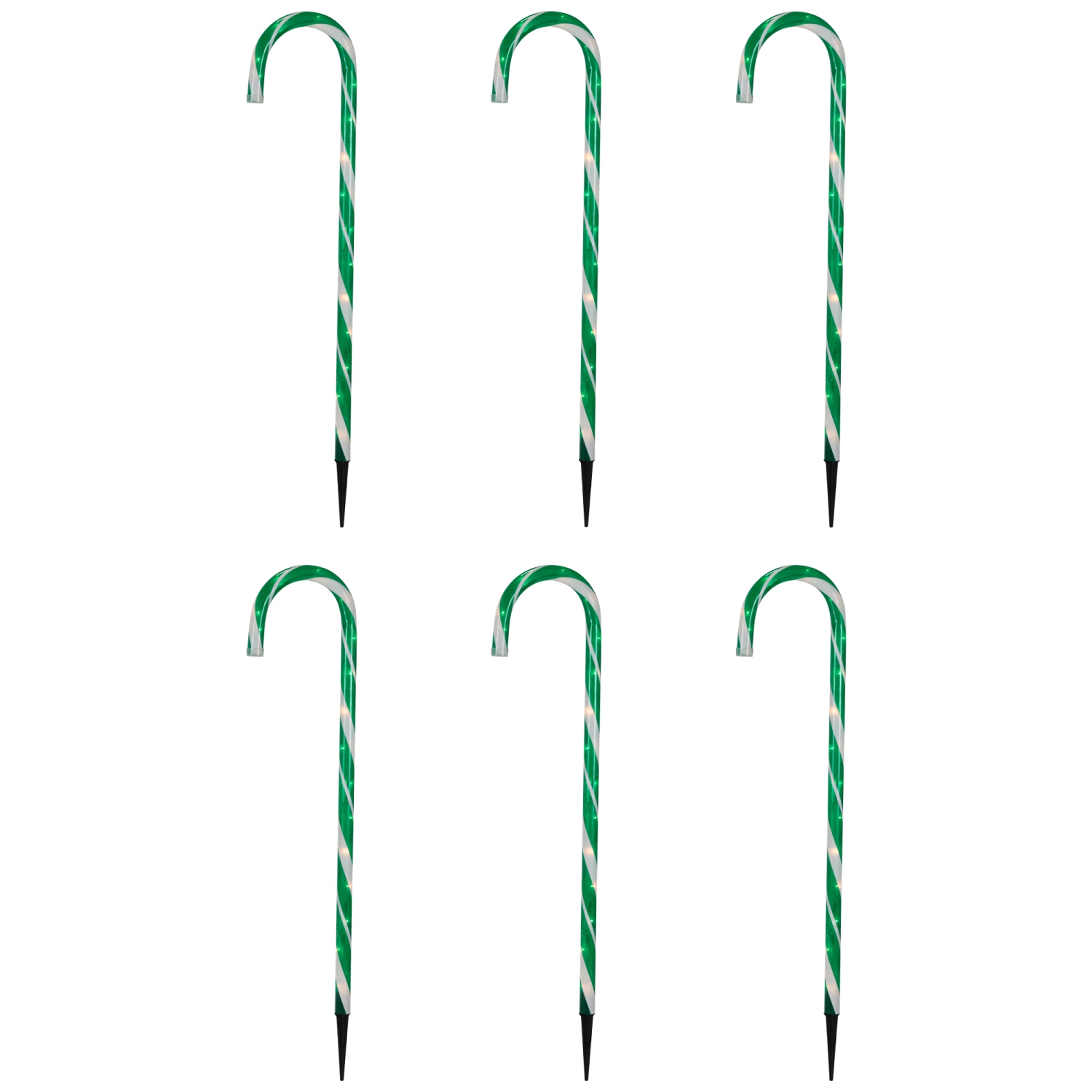 Lighted Candy Cane Outdoor Christmas Pathway Markers - 28" - Green - Set of 6