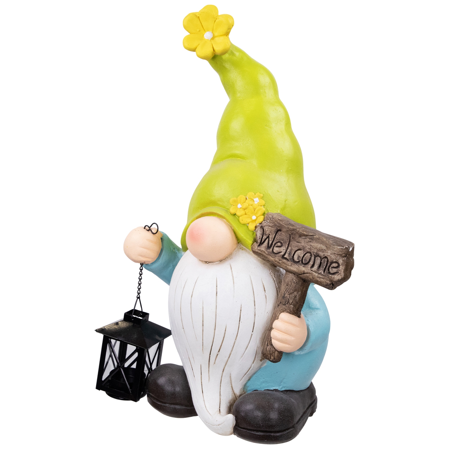 Statue de jardin en forme de gnome avec lanterne d'extérieur, 17,75 po