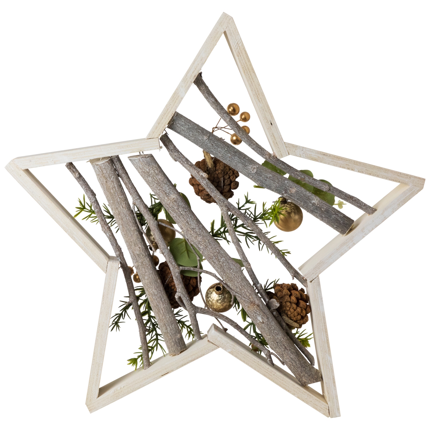 Pinecones and Berries Star Shaped Wooden Christmas Decoration - 14.5"