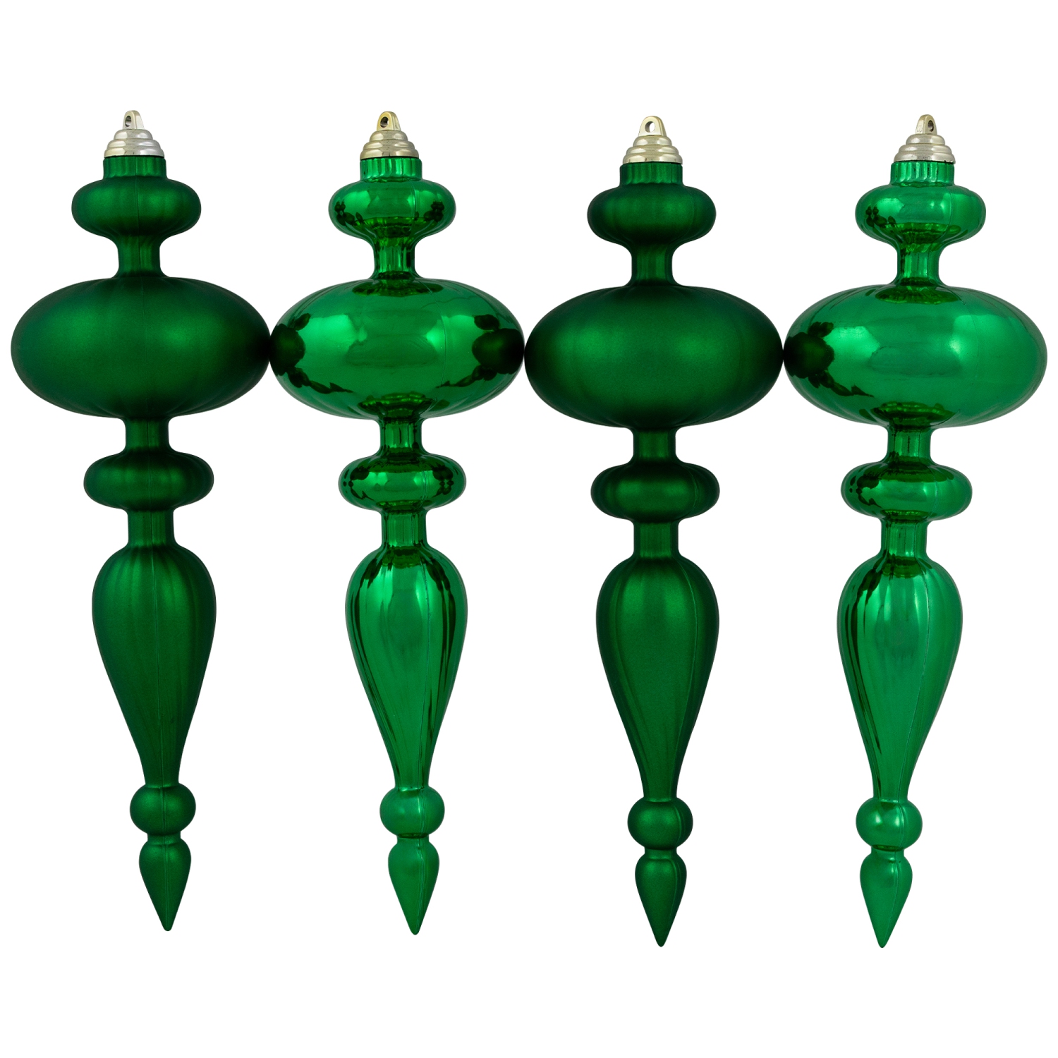 Shatterproof Commercial Size Finial Christmas Ornaments - 14" - Green - Set of 4