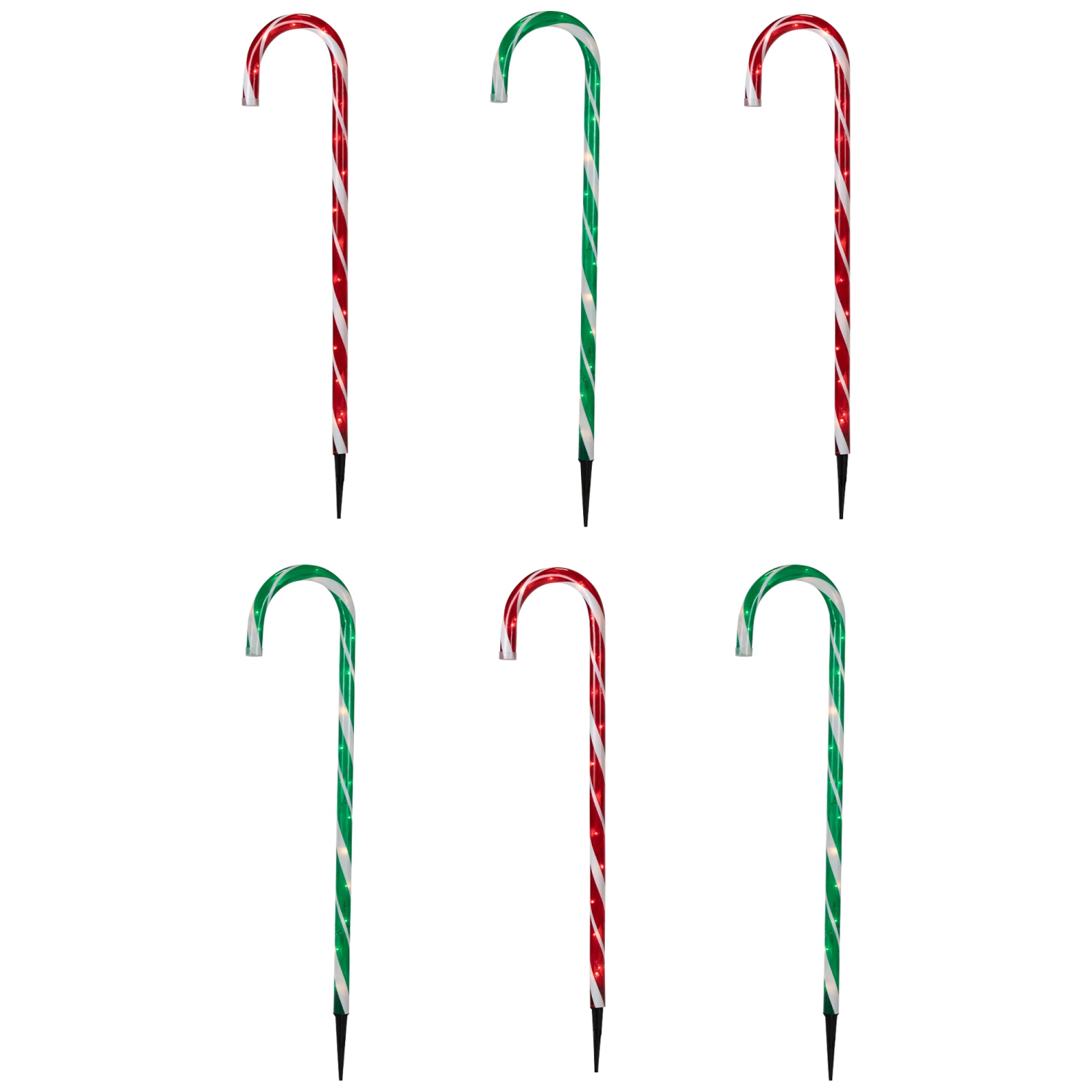 Lighted Outdoor Christmas Candy Cane Pathway Markers - 28" - Red and Green - Set of 6