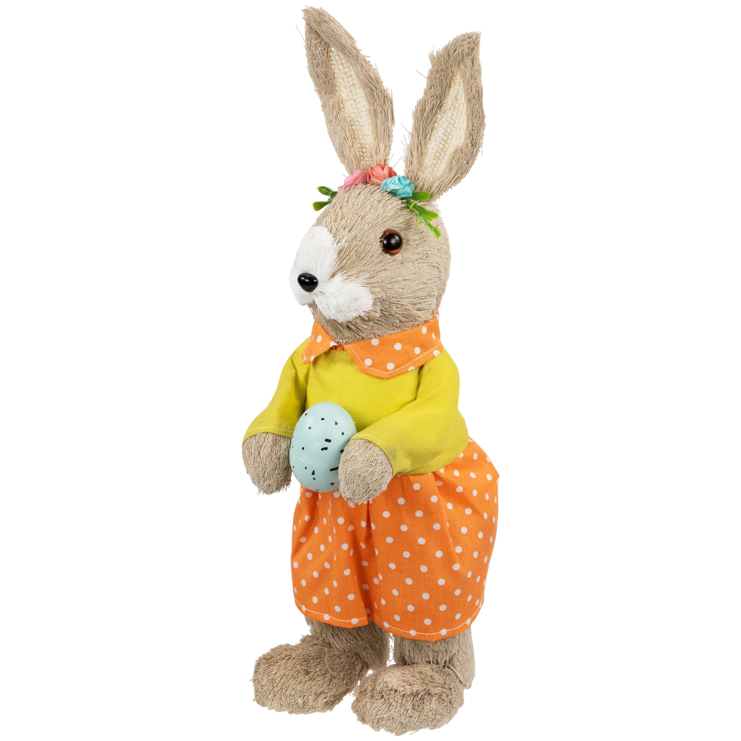 Standing Girl Rabbit with Easter Egg Figure - 15" - Orange and Green