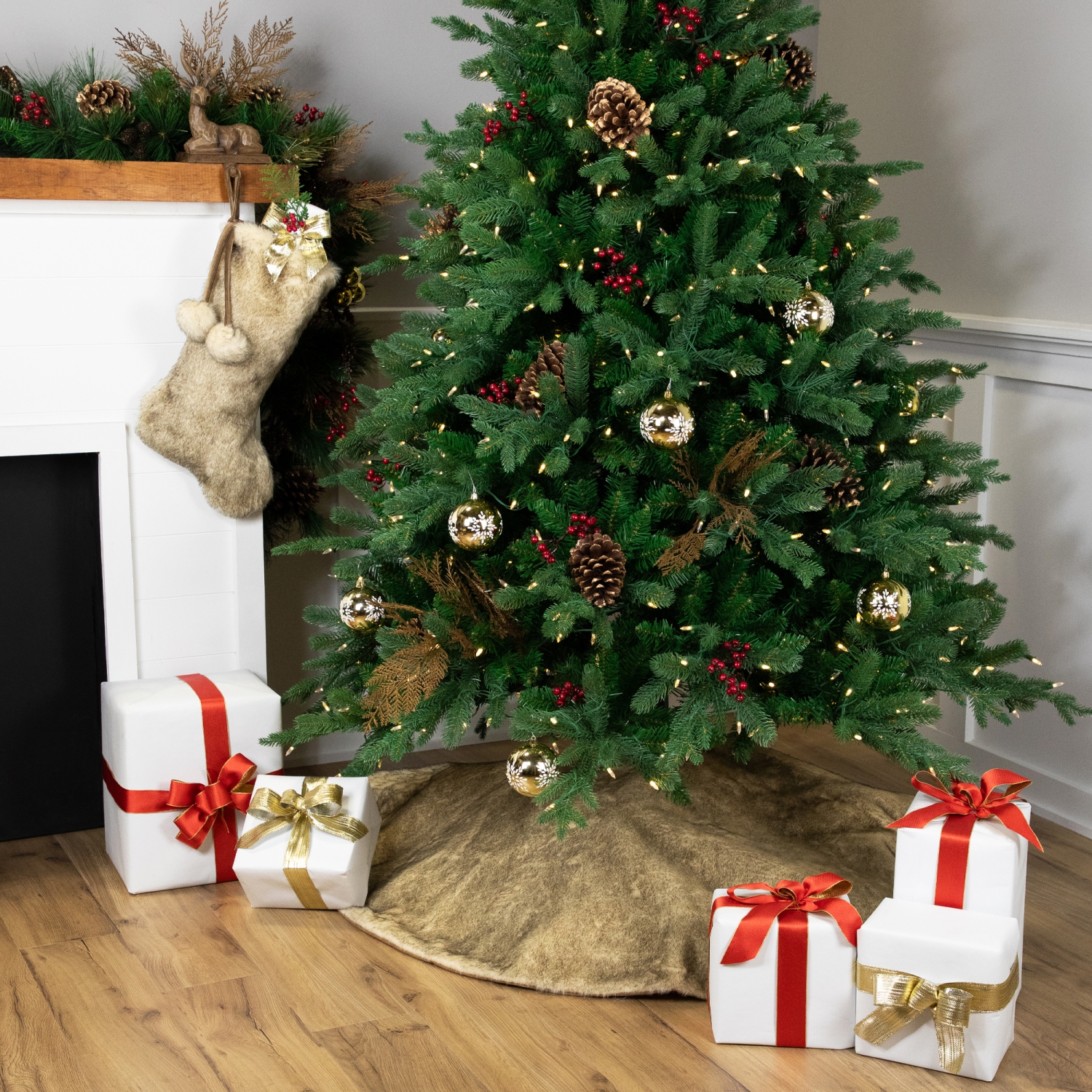 Faux Fur Christmas Tree Skirt - 48" - Brown