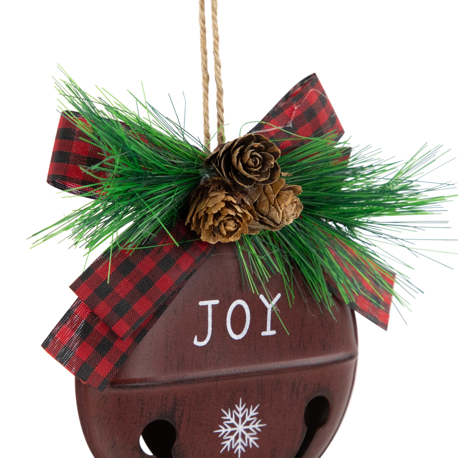 Jingle Bell "Joy" Disc Christmas Ornaments - 5" - Maroon - Set of 2