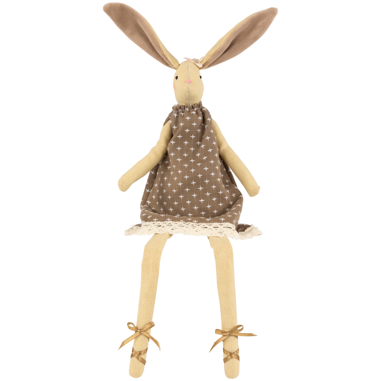 Long Legged Sitting Ballerina Girl Bunny Easter Figure - 12" - Beige and Brown