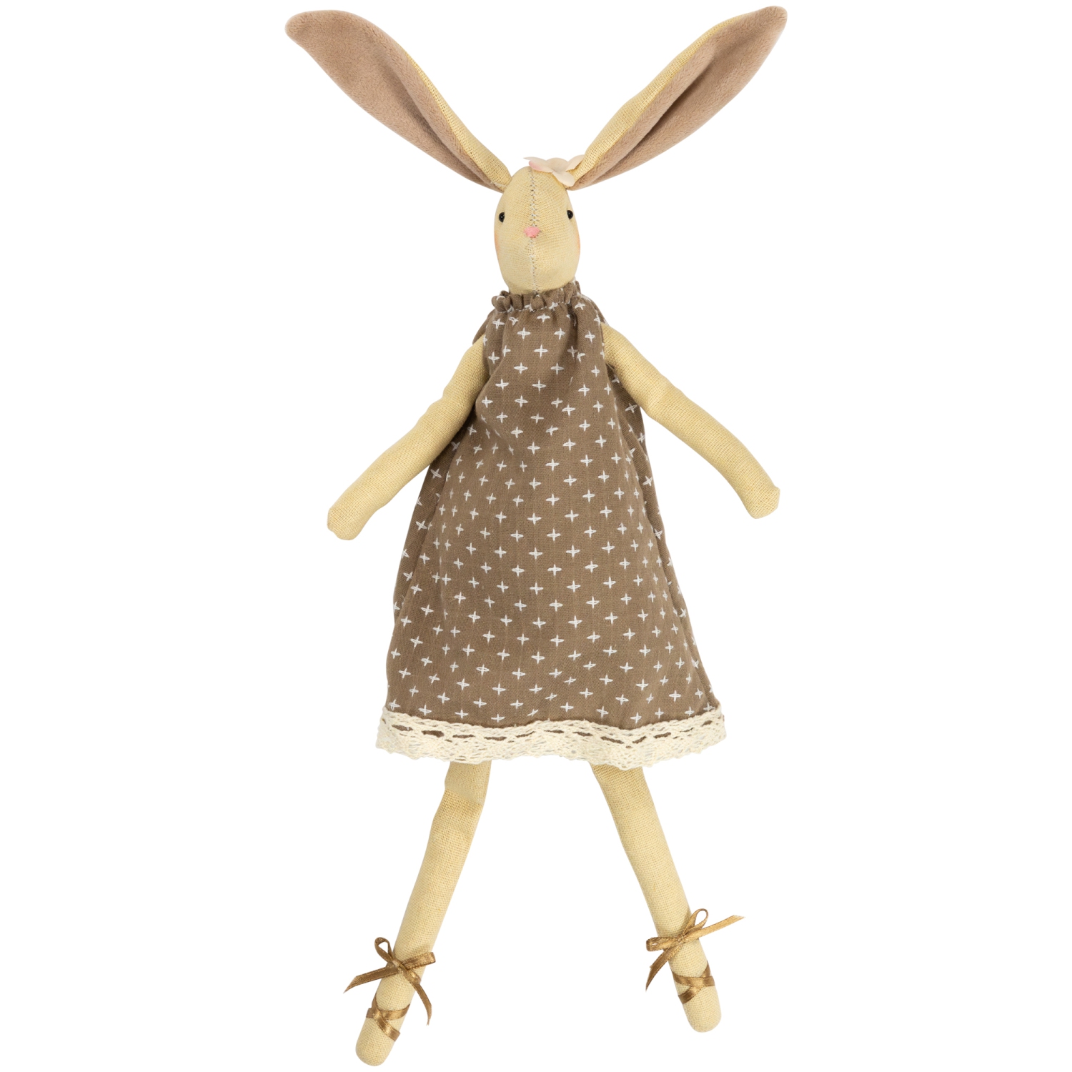 Long Legged Sitting Ballerina Girl Bunny Easter Figure - 12" - Beige and Brown