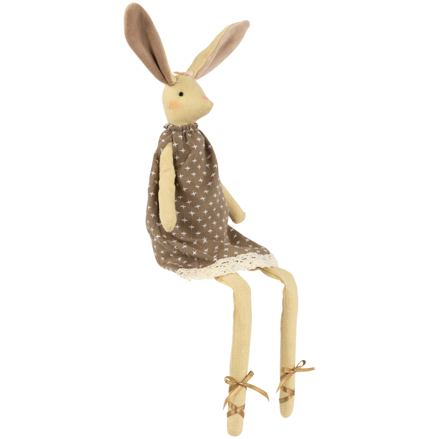 Long Legged Sitting Ballerina Girl Bunny Easter Figure - 12" - Beige and Brown