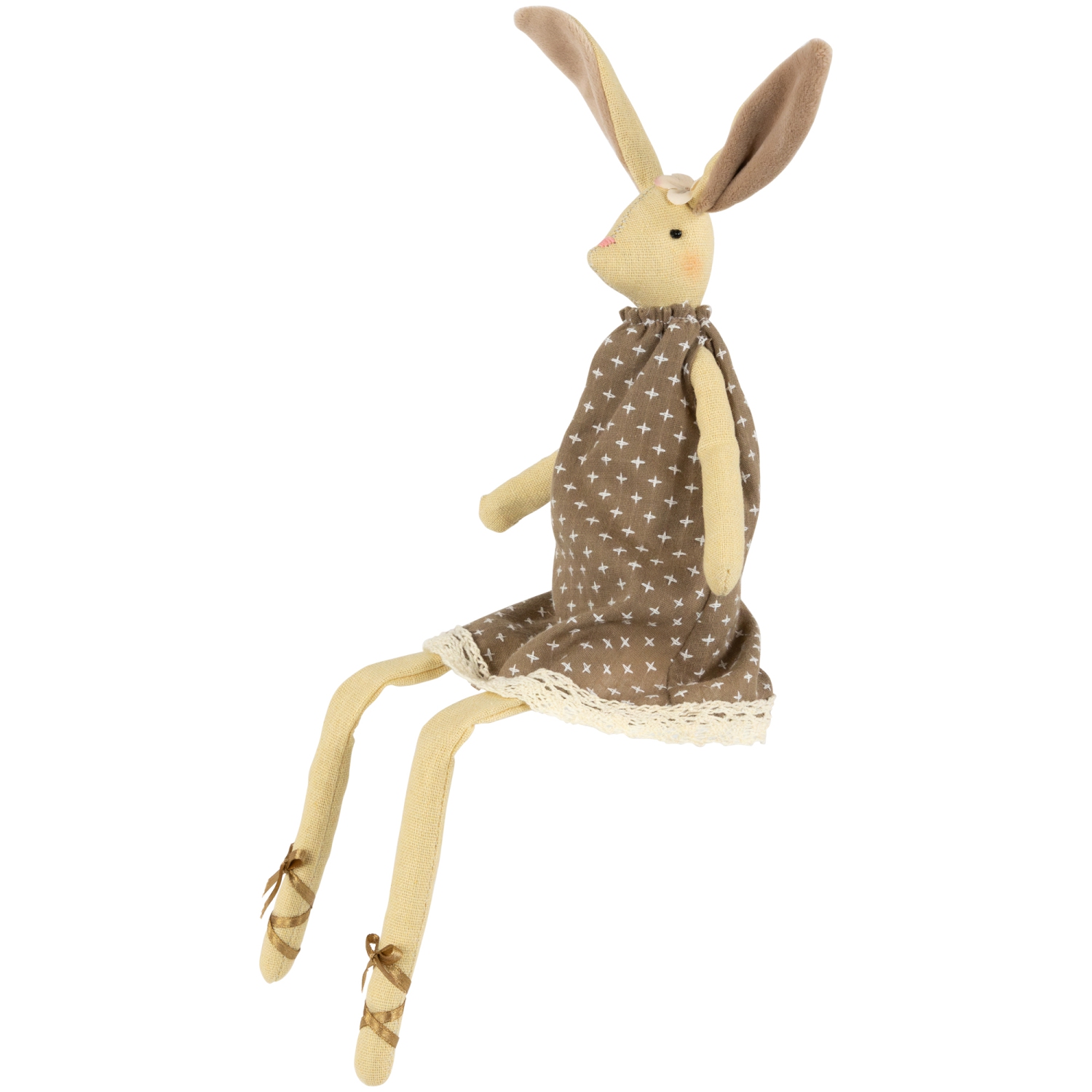 Long Legged Sitting Ballerina Girl Bunny Easter Figure - 12" - Beige and Brown