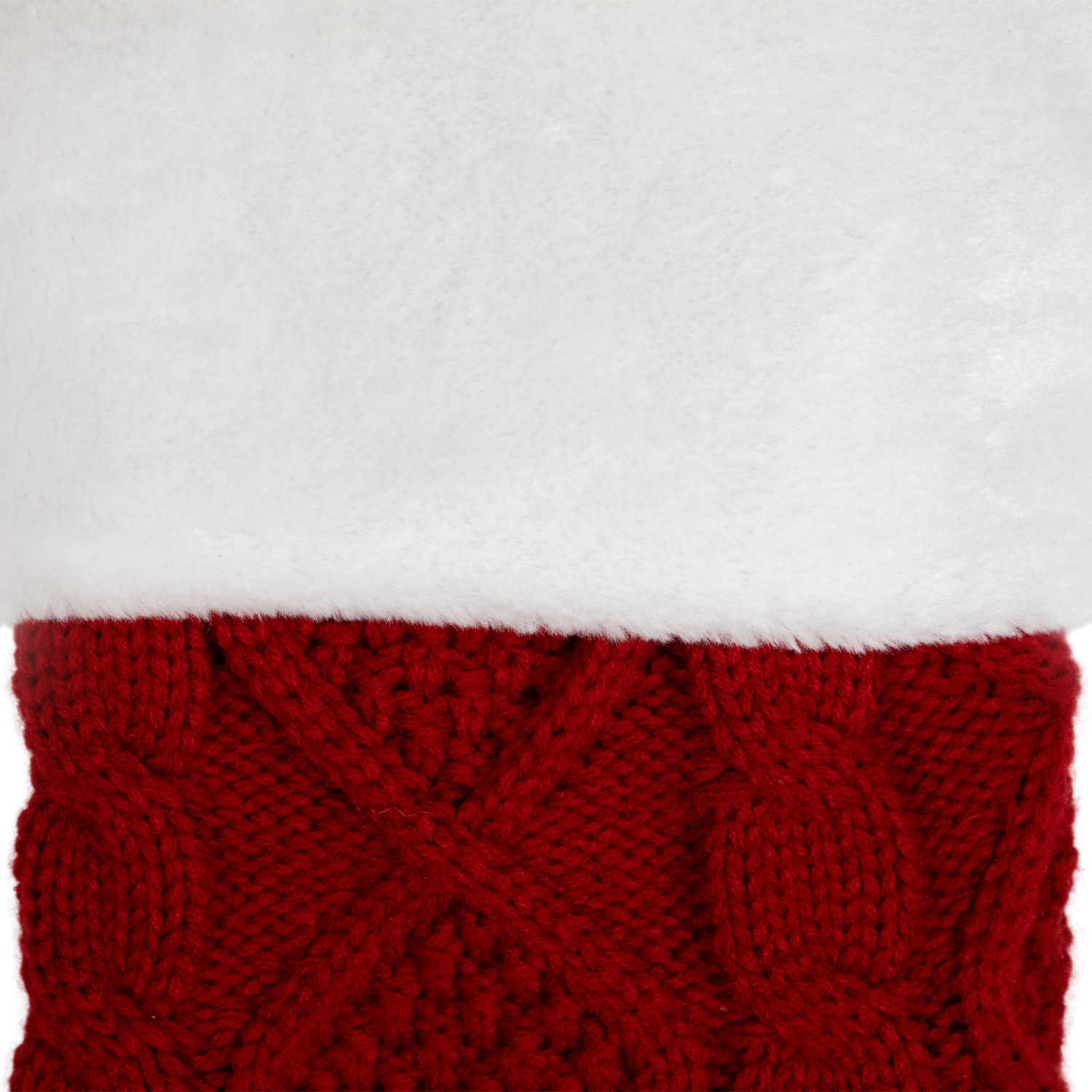 Cable Knit with Faux Fur Cuff Christmas Stocking - 20.5" - Red and White