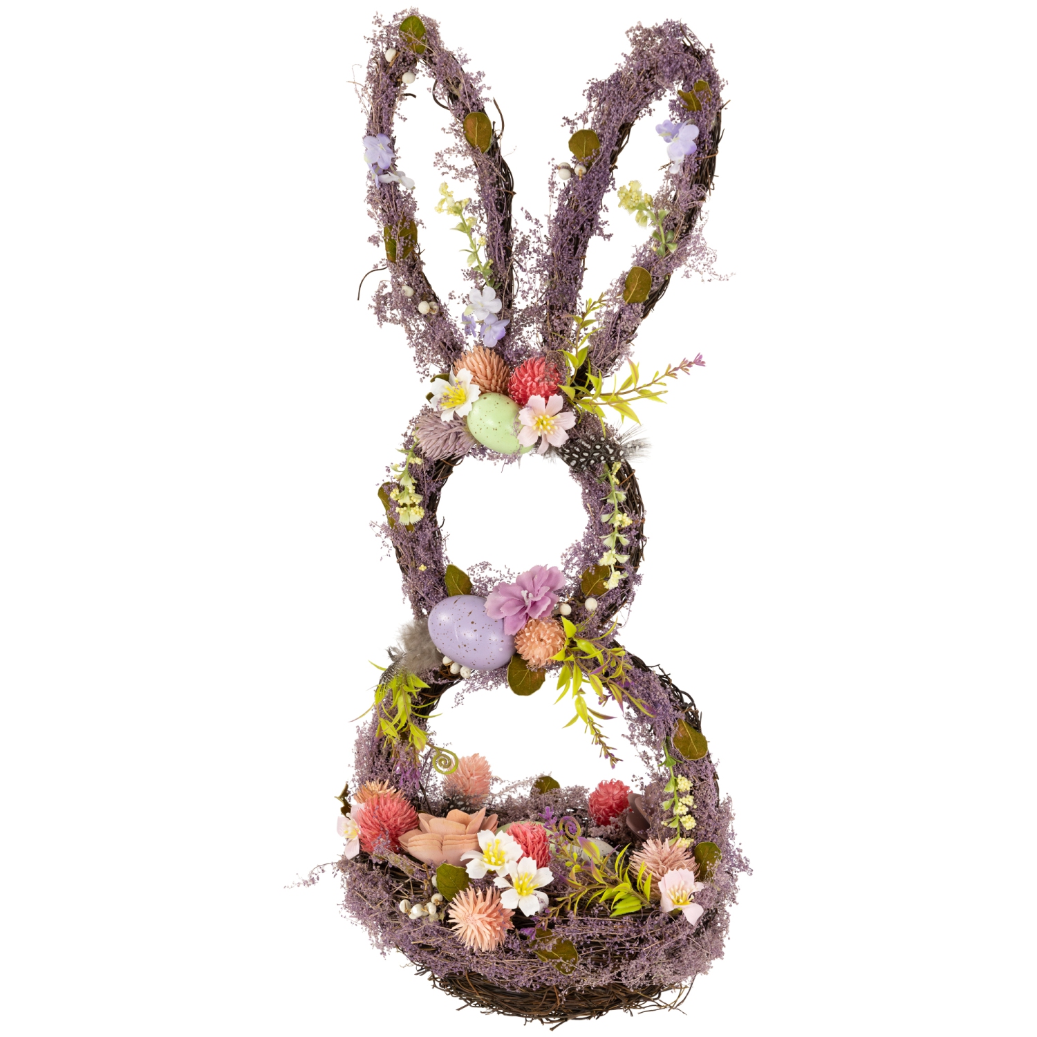Floral Grapevine Bunny Shaped Easter Basket Decoration - 21"