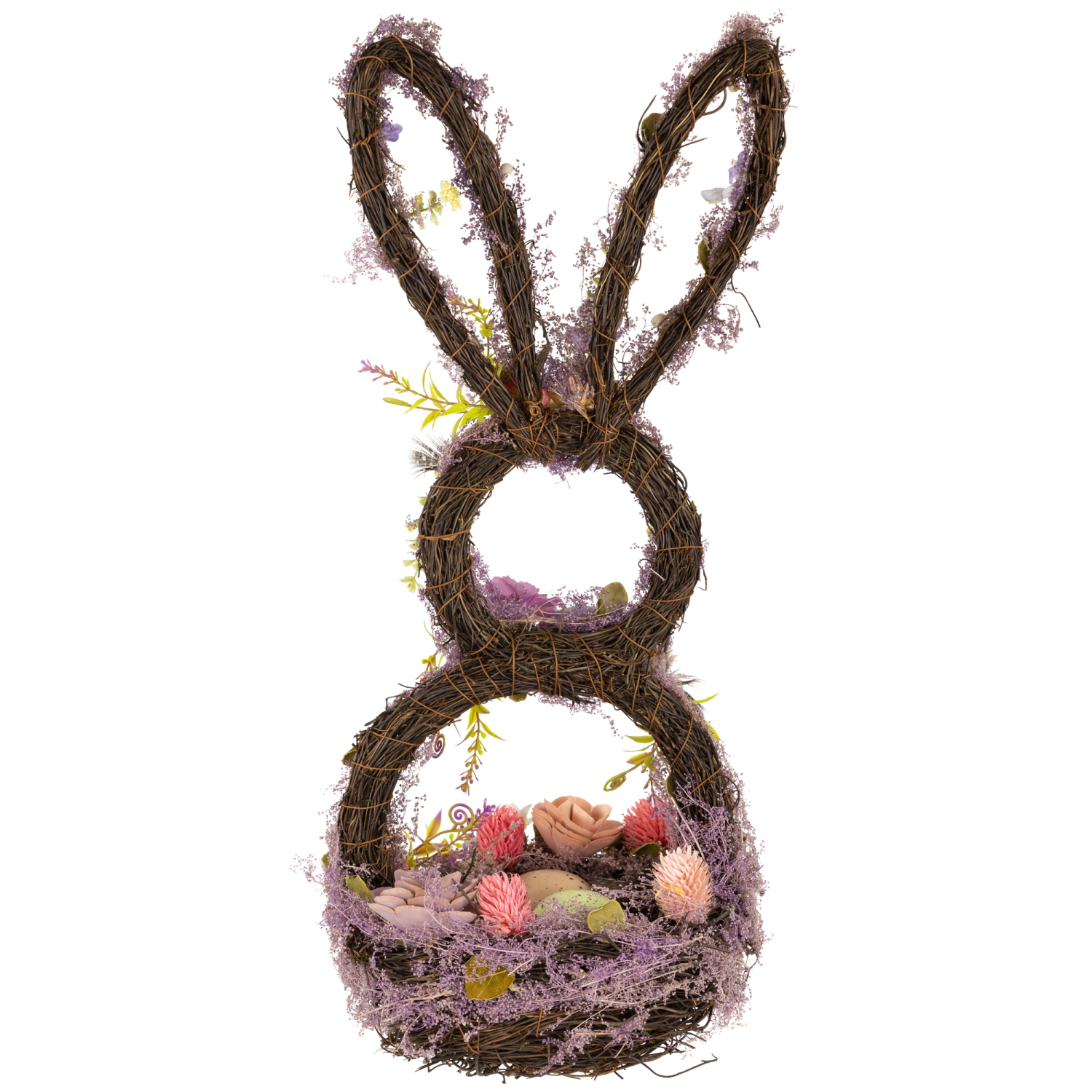 Floral Grapevine Bunny Shaped Easter Basket Decoration - 21"