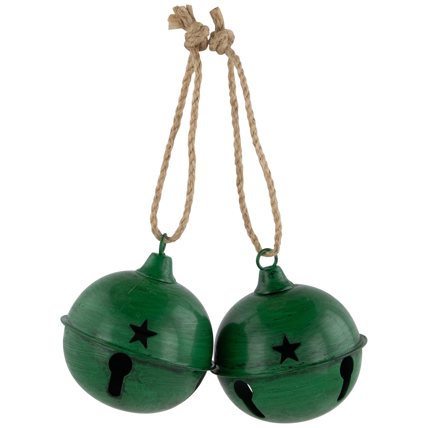 Antiqued Christmas Jingle Bells Ornaments - 3" - Green - Set of 2