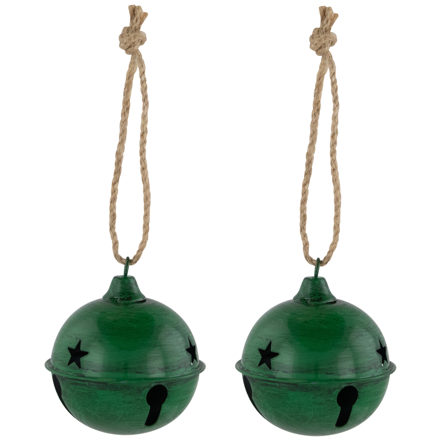 Antiqued Christmas Jingle Bells Ornaments - 3" - Green - Set of 2